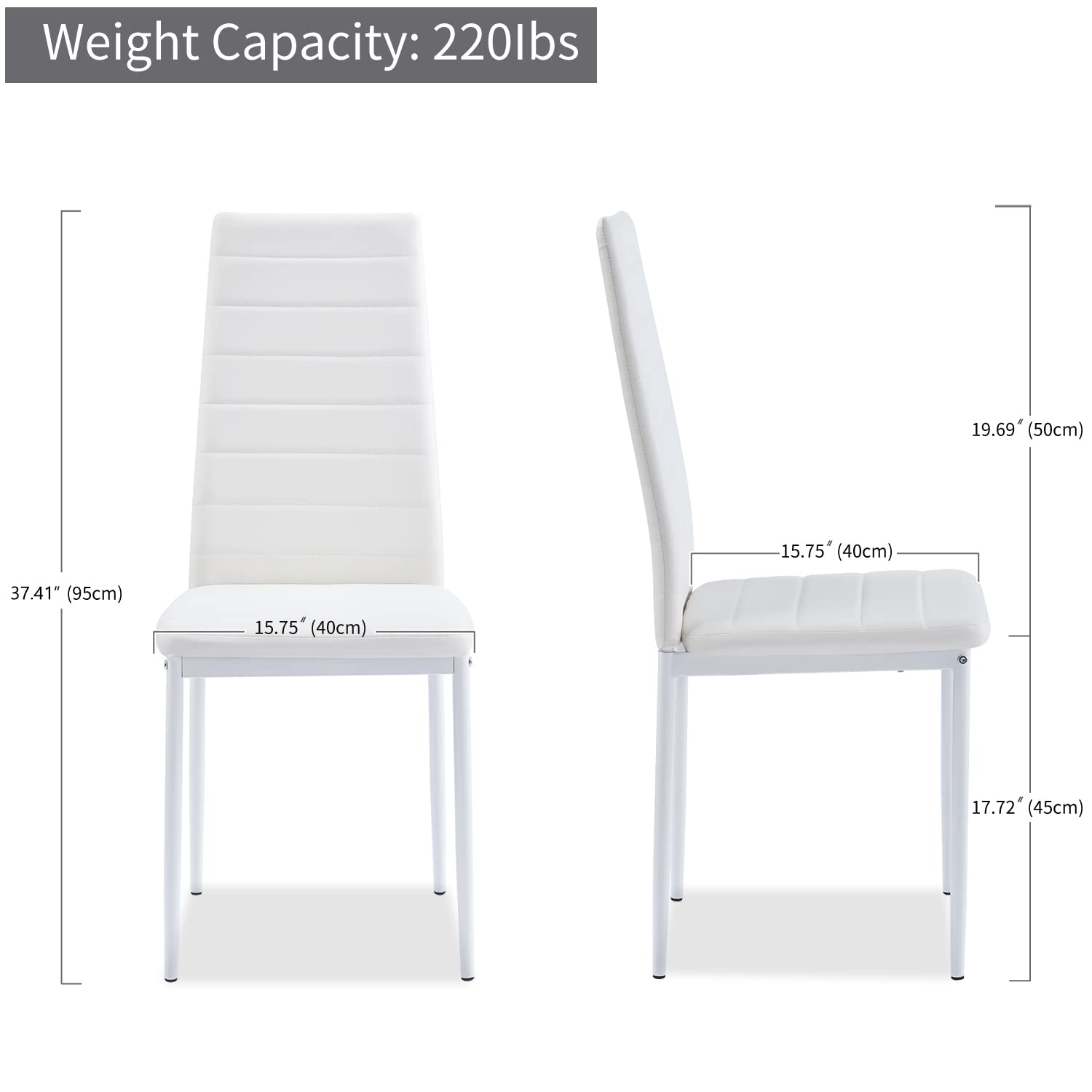 4-Pack White Upholstered Dining Chairs Set - Modern PU Leather Side Chairs with Metal Legs for Kitchen & Dining Room - Washable & Durable for Everyday Use, Dinner Parties & Home Decor