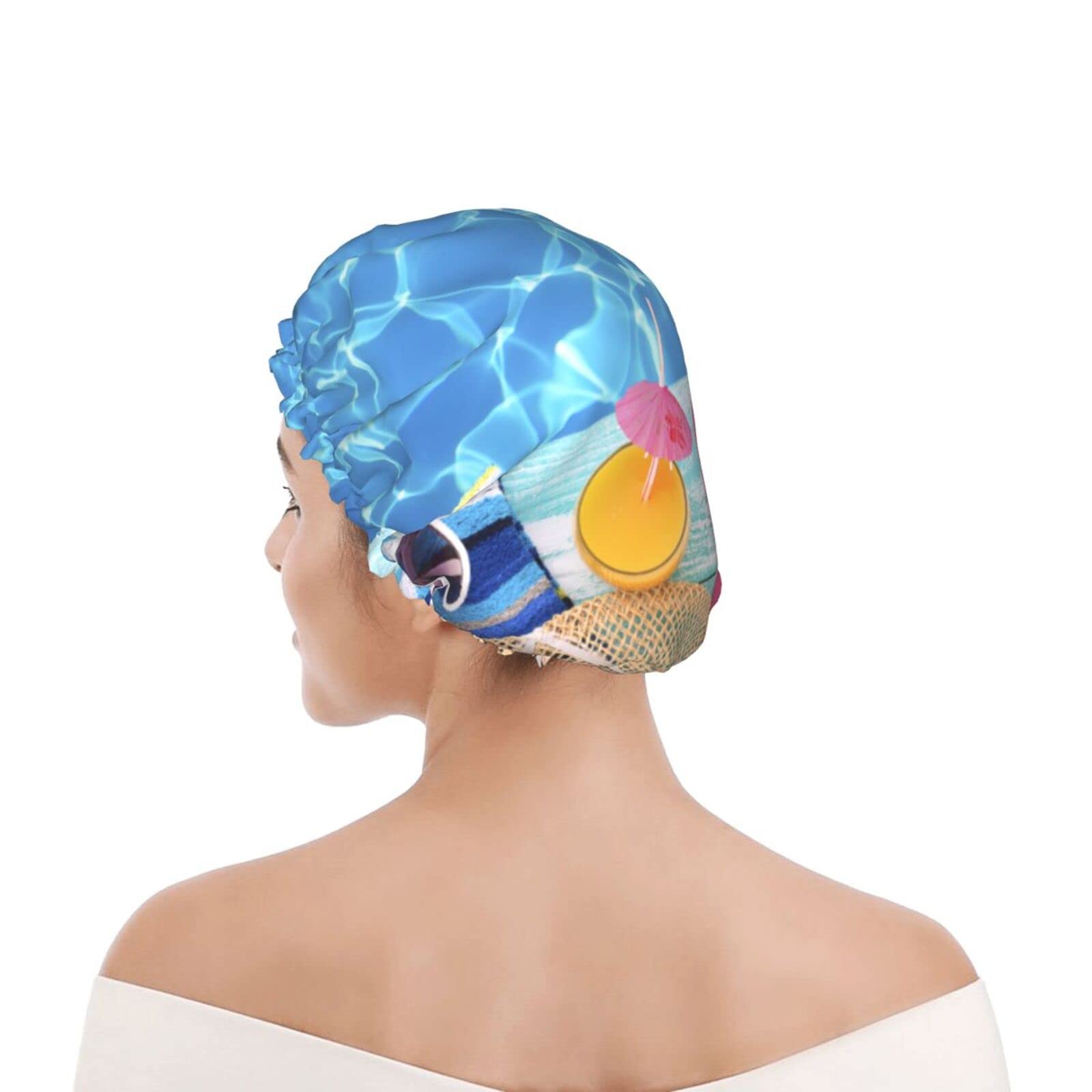 Waterproof Reusable Shower Cap for Women - Double Layer Swimming & Bathing Hair Protection - Perfect for Pool, Beach & Spa Days