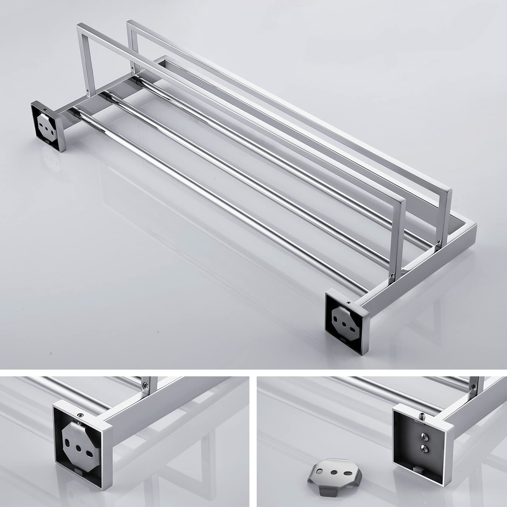 KOKOSIRI 24 Inch Chrome Bathroom Towel Rack - 2 SUS304 Stainless Steel Towel Bars, Wall Mounted with Polished Finish (Model B6003CH) - Perfect for Bathrooms, Spas, and Luxury Home Decor