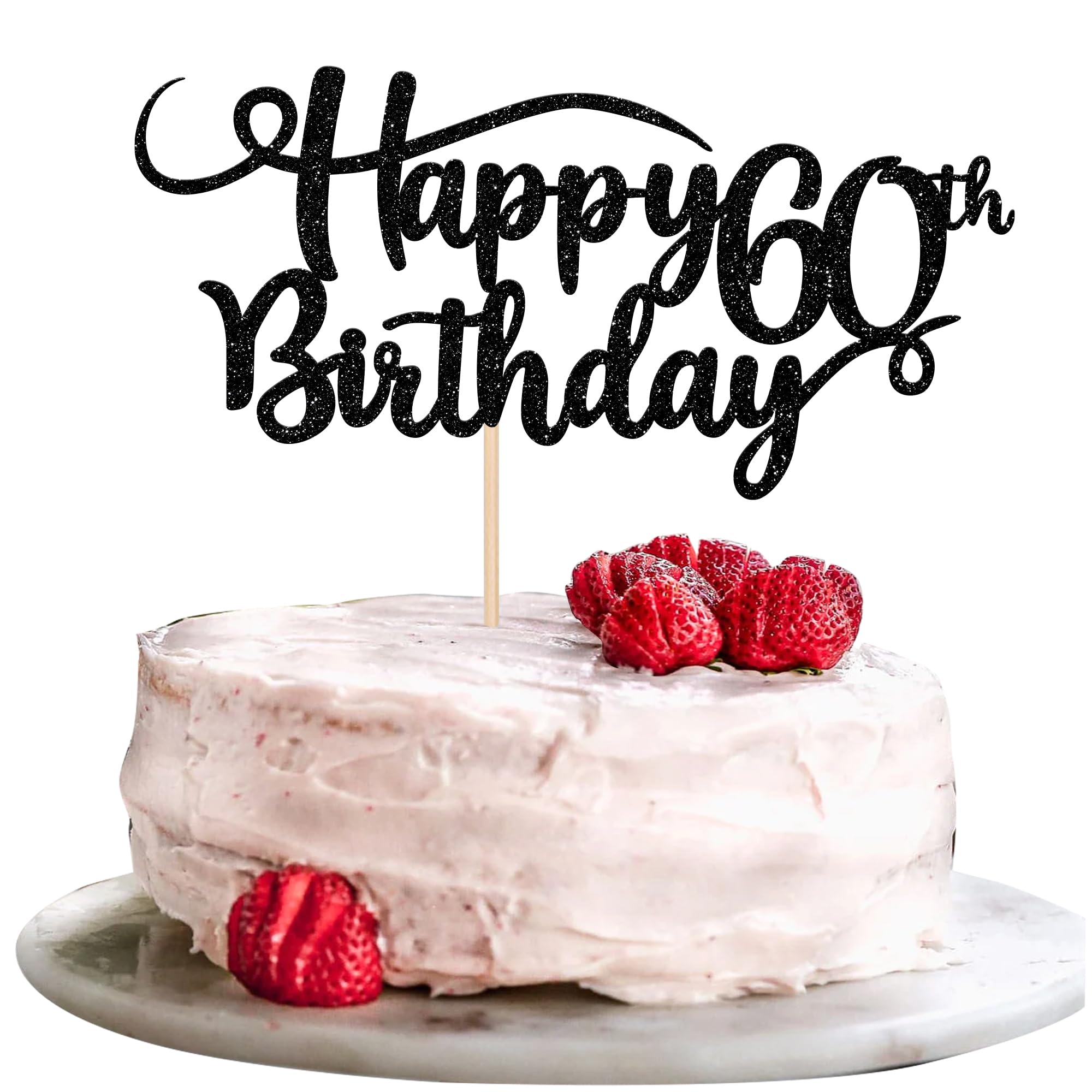 Rsstarxi 1 Pack Happy 60th Birthday Cake Topper - Glitter Number 60 Sixty Years Old Cake Decorations for Anniversary Party Supplies (Black) - Perfect for Milestone Birthday Celebrations, Retirement Parties & Golden Jubilee Events