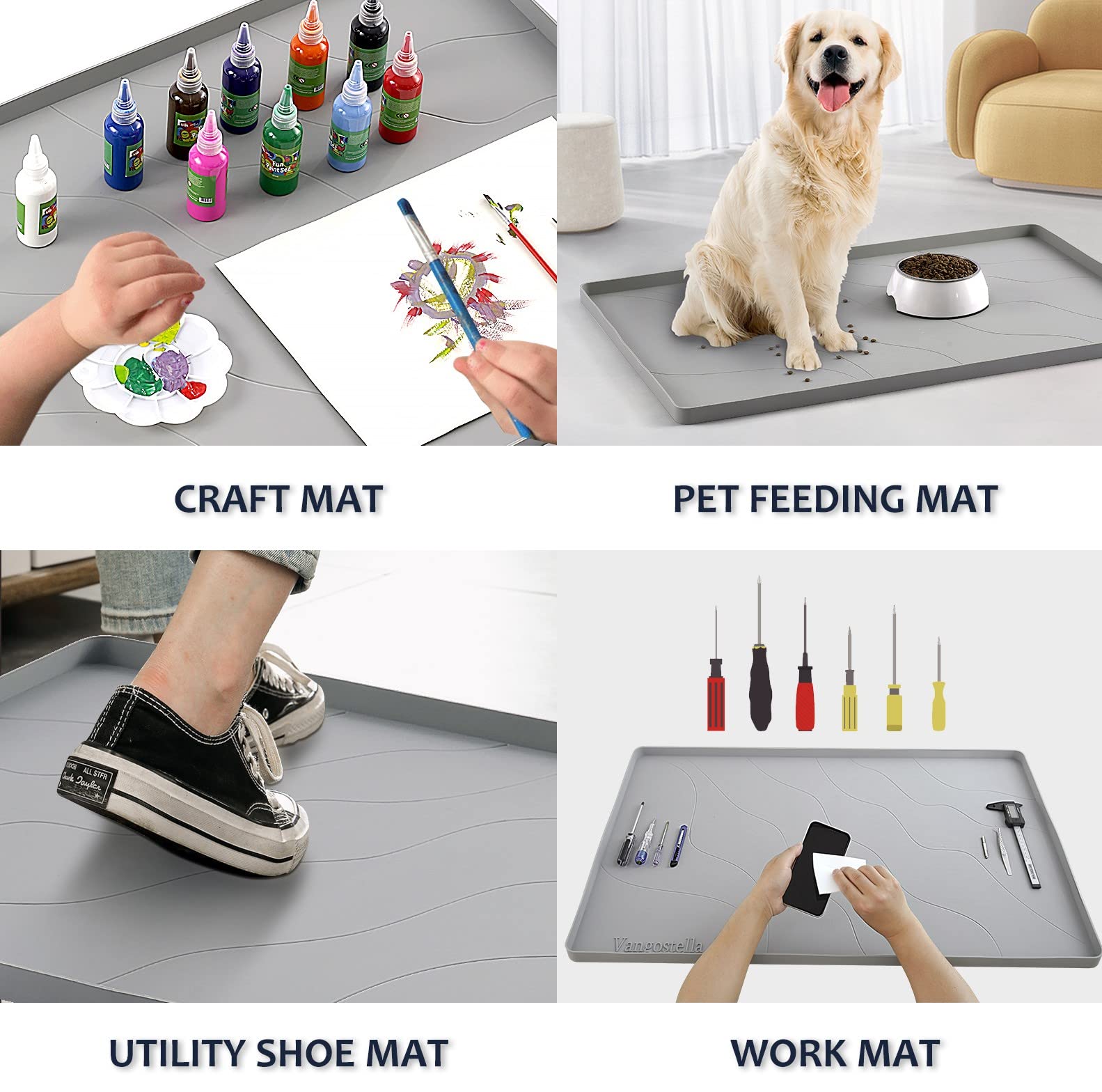 Heavy Duty Under Sink Mat 28x22 Inch - Extra Thick Silicone Waterproof Cabinet Liner for Kitchen & Bathroom - Durable Drip Leak Spill Protector - Non-Slip Gray Sink Mat - Perfect for Countertop, Cabinet & Floor Protection