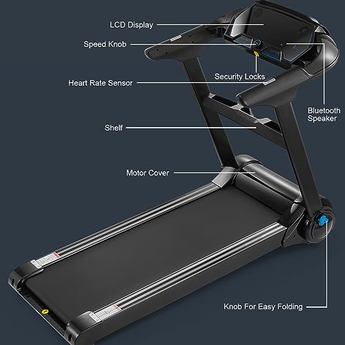 GARVEE 4.0HP Folding Treadmill for Home & Office - 400LBS Capacity Electric Portable Treadmill with LCD Display & Heart Rate Detection, 0.6-8.7MPH Speed for Walking Jogging Running - Perfect for Small Spaces & Home Gym Workouts