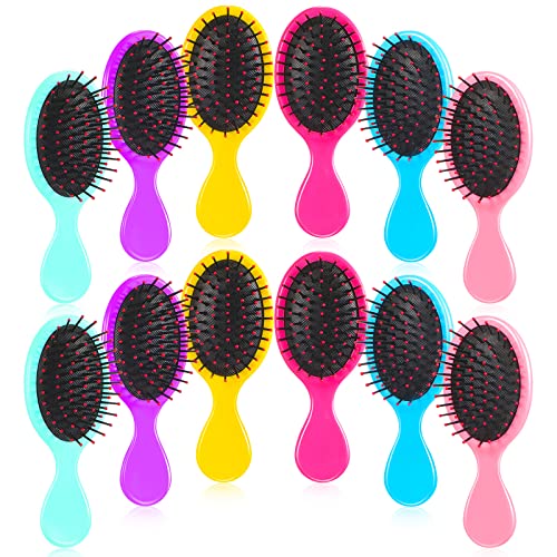 12 Pack Mini Wet Hair Brush Set - Detangling Brush for Wet & Dry Hair with Soft Bristles, Gentle Knot Removal for Kids & Adults, No Tears or Breakage (Cute Colors) - Perfect for Travel, Home & Salon Use