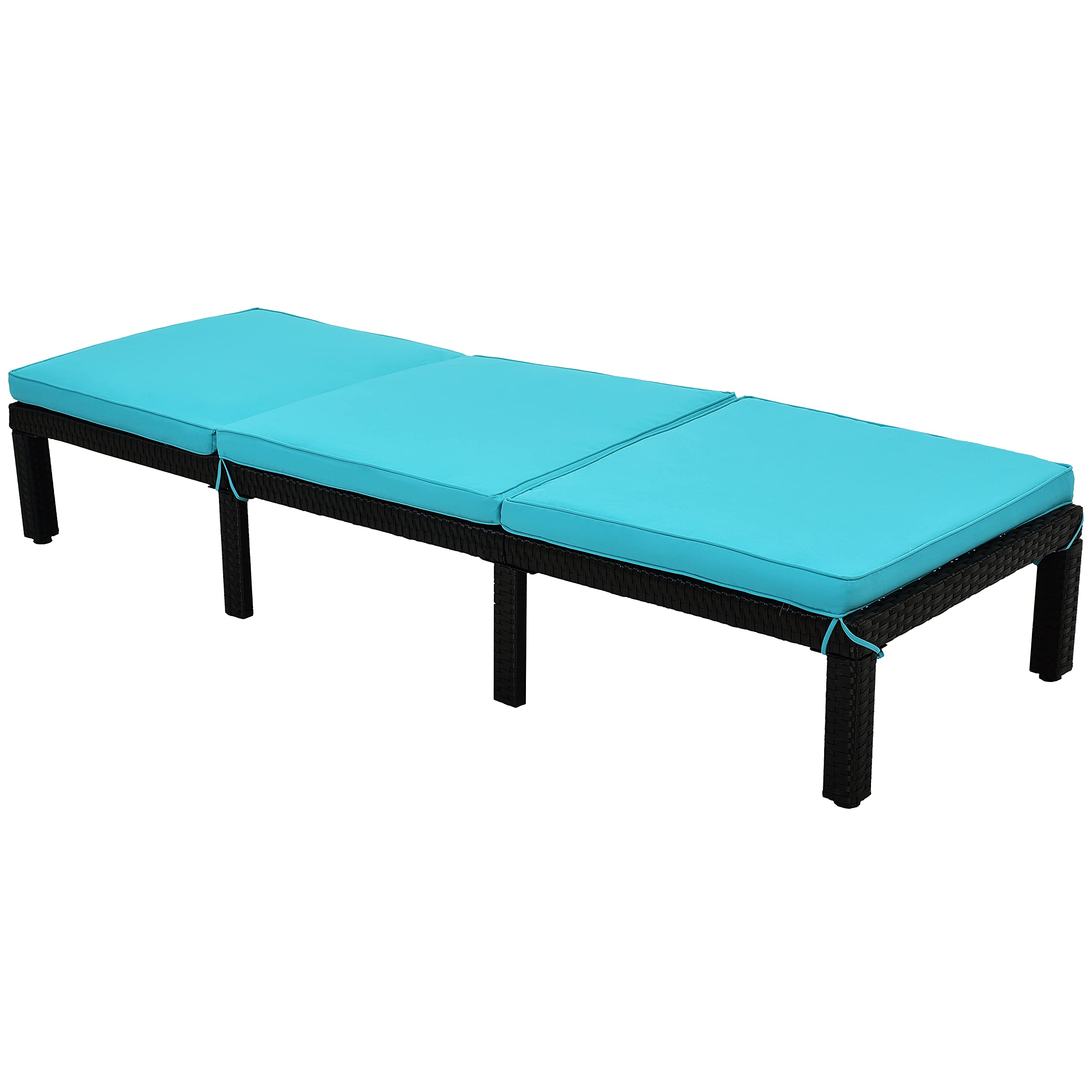 **Outdoor Adjustable PE Rattan Chaise Lounge Chair with Cushion - Steel Frame Sunbed for Patio, Backyard, Beach, Garden & Balcony - Perfect for Relaxing, Sunbathing & Lounging (Blue + Sunbed)**