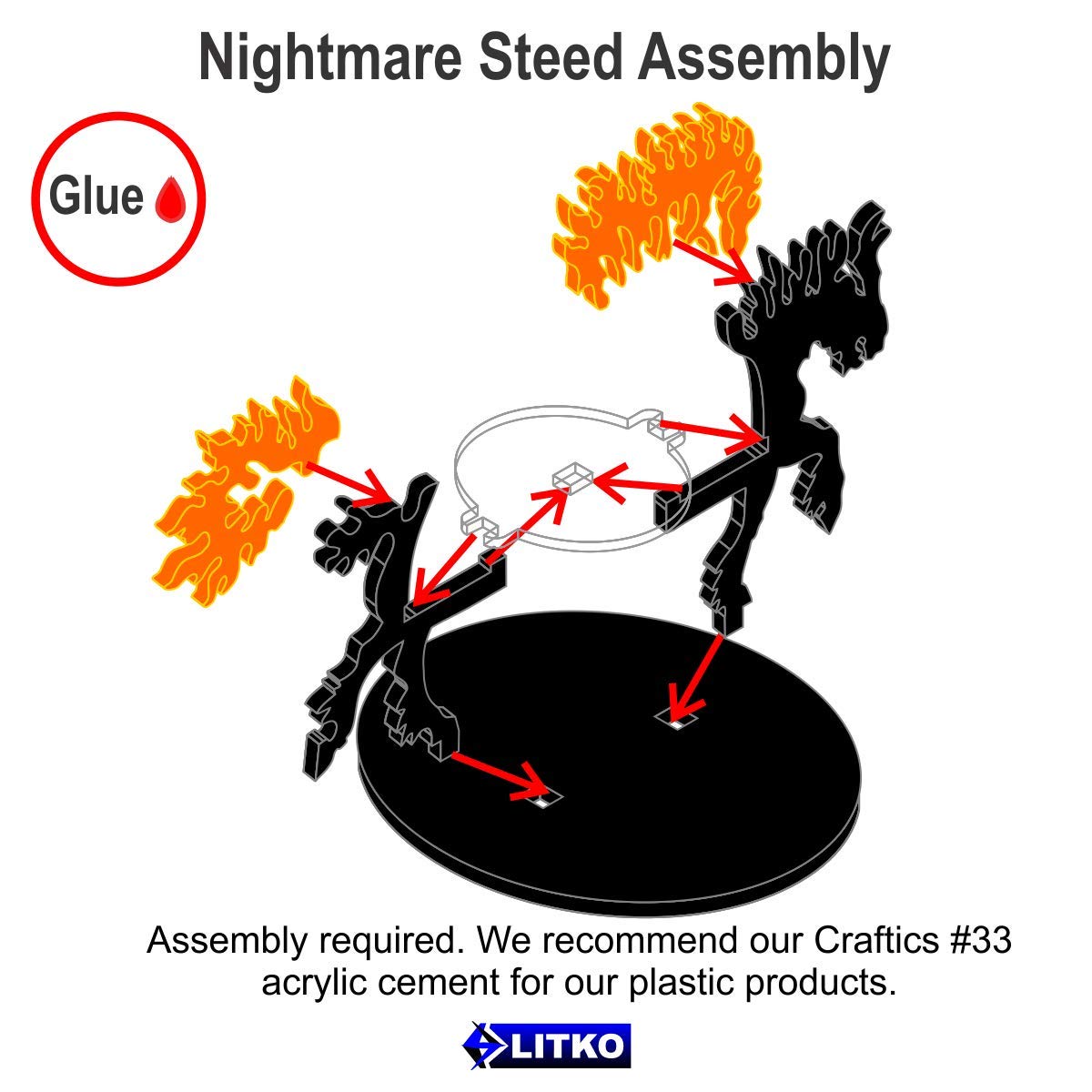 LITKO Nightmare Steed Character Mount - 50mm Circular Base for Dungeons & Dragons & Pathfinder RPG Miniatures | Hell Horse Demon Miniature for Tabletop Role-Playing Games | Perfect for Dark Fantasy Campaigns & Battle Scenes