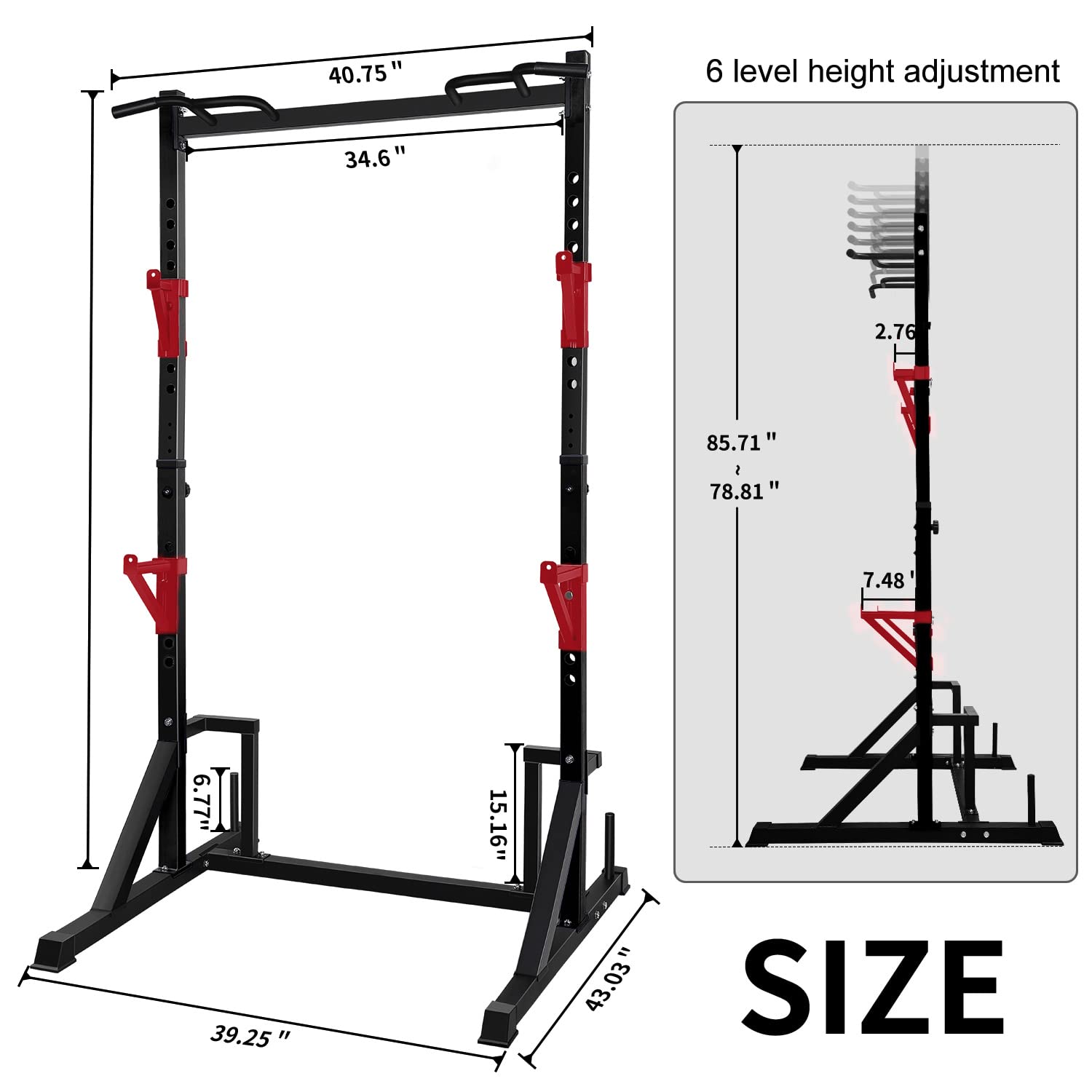 CANPA Heavy Duty Power Rack with Pull-Up Bar - 1000LB Capacity Adjustable Squat Rack for Home Gym - Perfect for Strength Training, Weightlifting & CrossFit Workouts