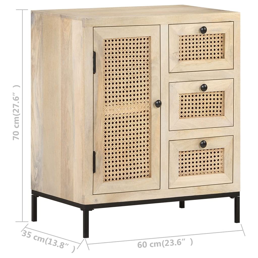 Solid Mango Wood Kitchen Storage Cabinet with Natural Cane - 23.6
