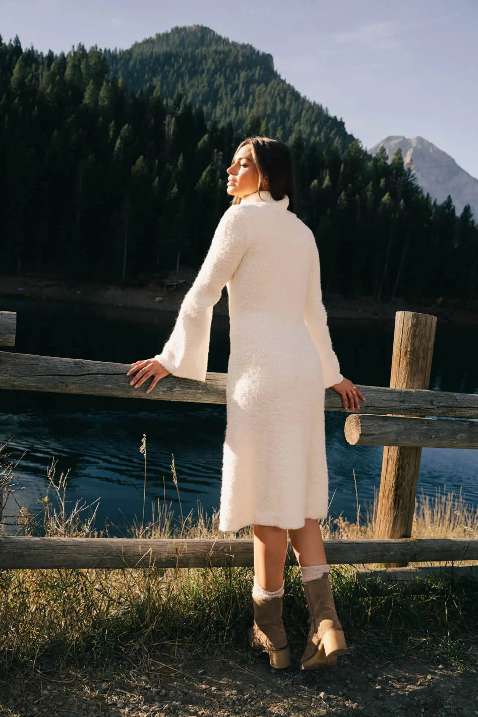 Lumen Turtleneck Midi Dress for Women - Elegant Winter Knit Dress with Long Sleeves | Perfect for Office Wear, Holiday Parties & Date Nights