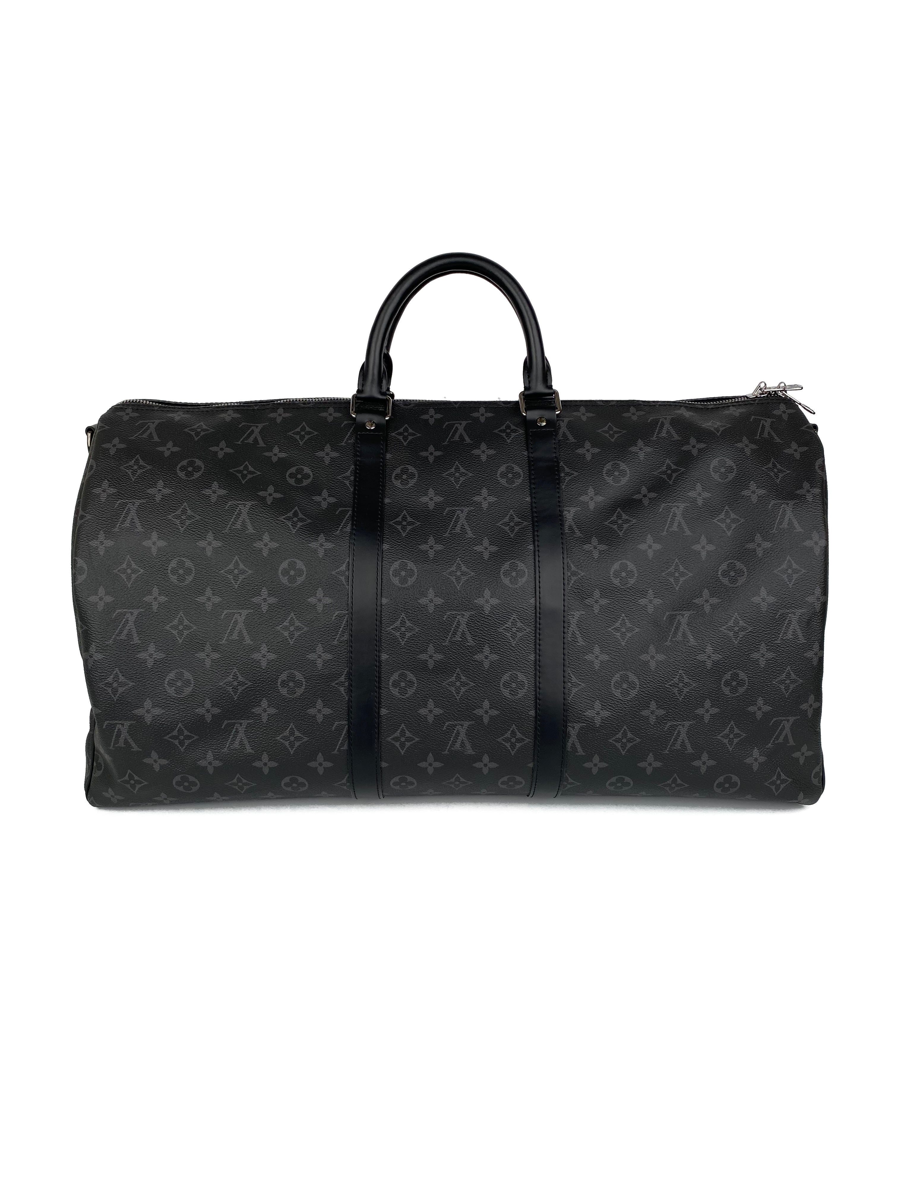 Louis Vuitton Eclipse Monogram Keepall Bandouliere 55 Travel Duffle Bag - Stylish Carry-On Luggage for Weekend Getaways & Business Trips