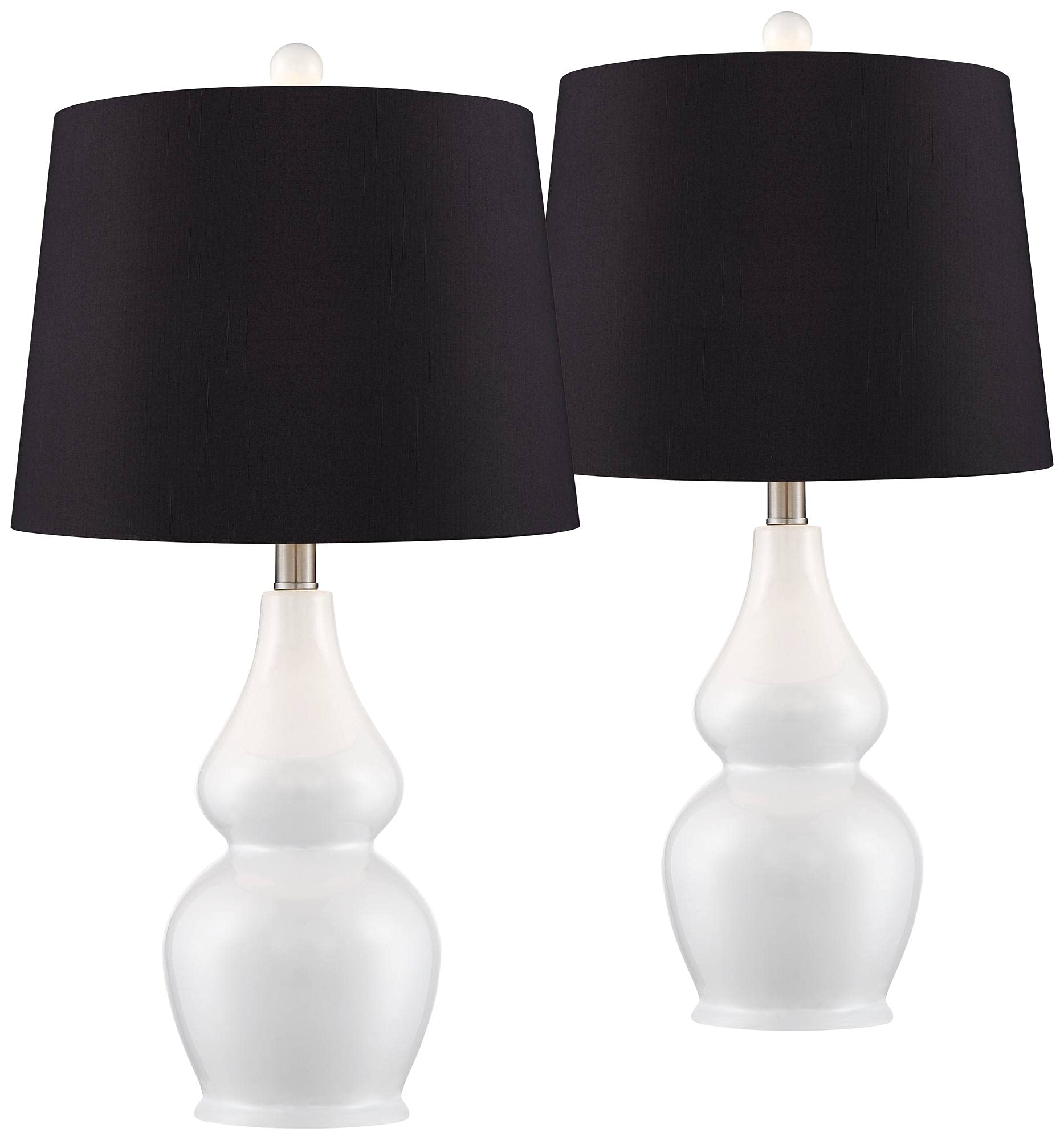 Jane Modern Contemporary Country Cottage Table Lamps - Set of 2 White Ceramic Double Gourd with Black Drum Shade, 25
