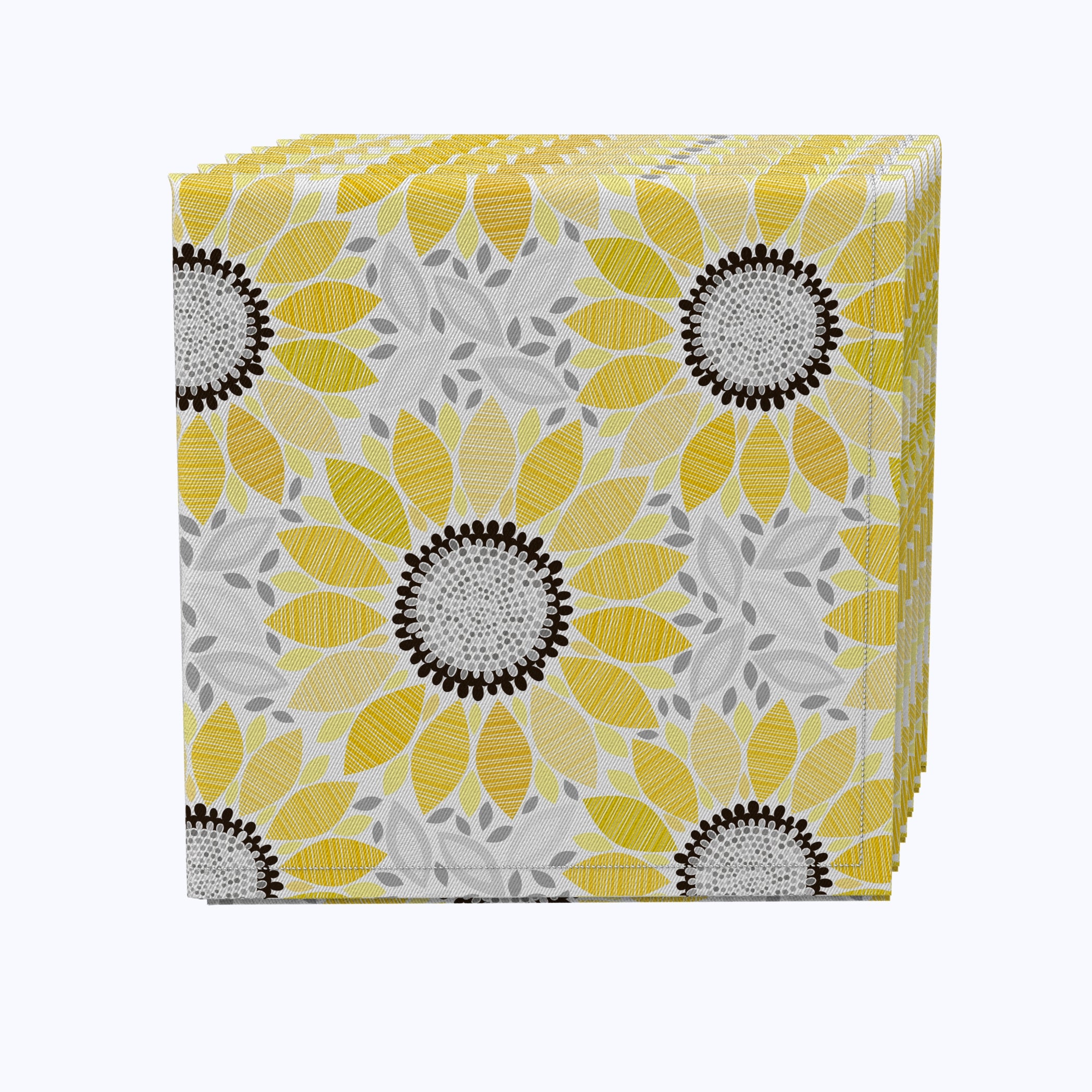 Abstract Sunflowers Cotton Napkins - Set of 4 Reusable Dinner Napkins for Kitchen, Dining Table, Picnic & Party Decor - Eco-Friendly Soft Fabric Napkins for Everyday Use