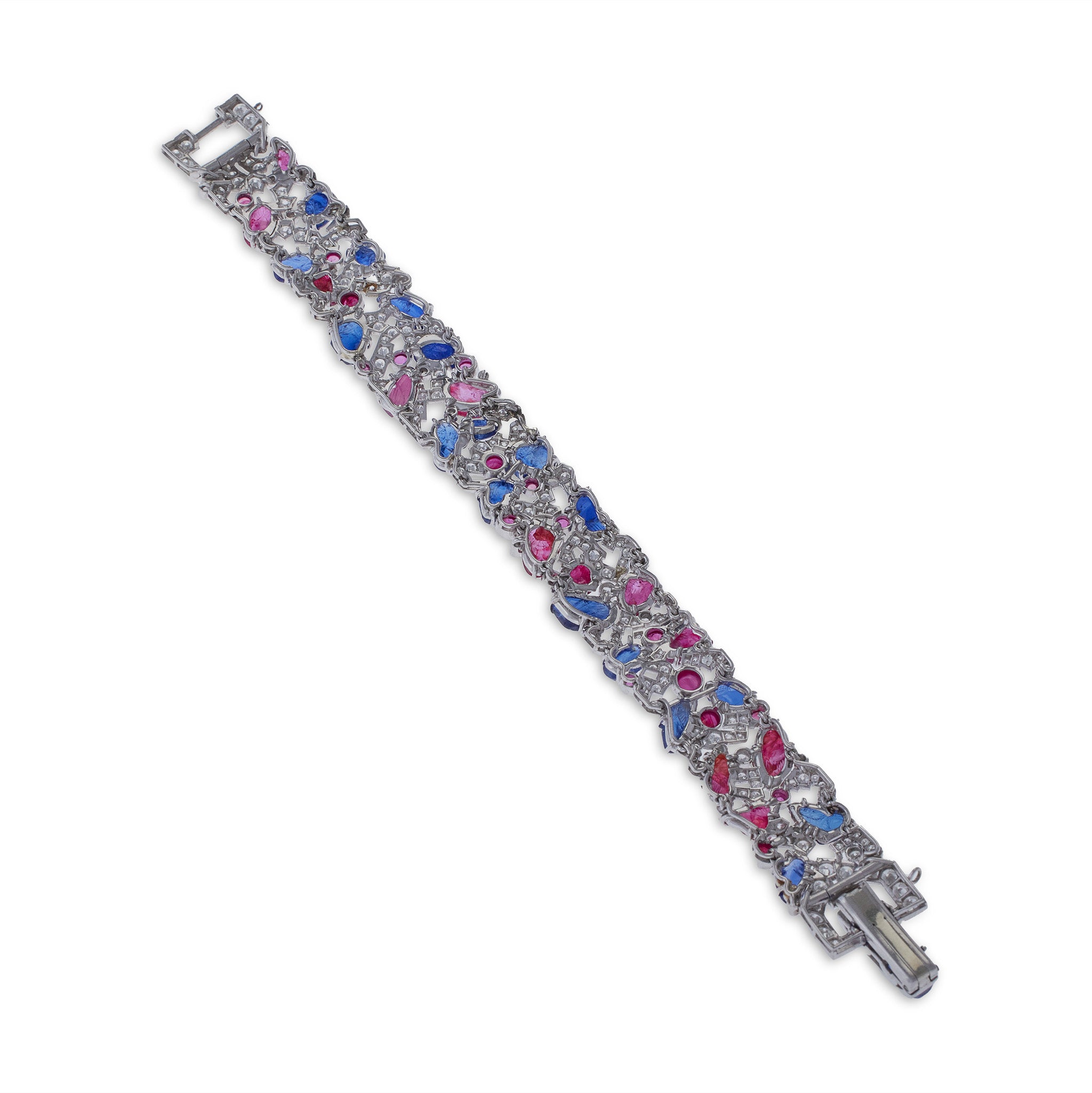 Exquisite Carved Ruby, Sapphire & Diamond Tutti Frutti Bracelet – Vintage Luxury Strap for Women | Perfect for Weddings, Parties & Special Occasions