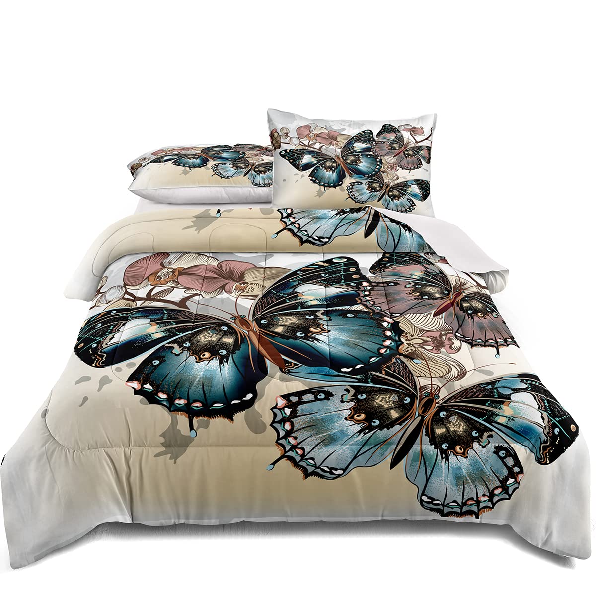 Iris Butterfly Bedding Set for Girls - Full Size Comforter with 2 Pillowcases, Soft Bedroom Decor for Teen & Kids Room (Butterfly-02) - Perfect for Bedroom Makeover, Dorm Room Essentials & Gift Ideas