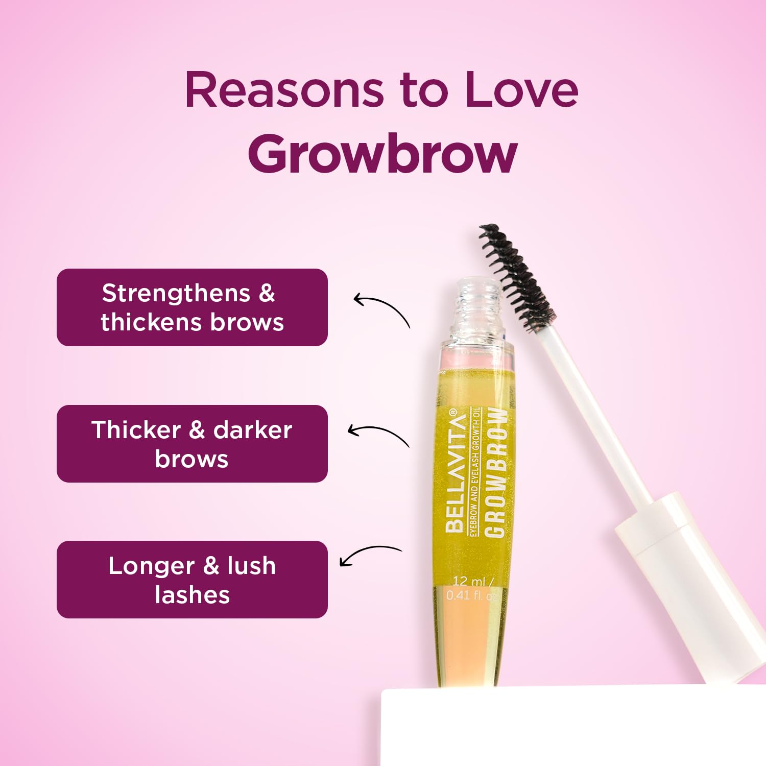 Bella Vita Organic Growbrow - Natural Eyelash & Eyebrow Growth Serum with Castor Oil, Onion Oil & Vitamin E | 12ml | Enhance Lash & Brow Volume | Perfect for Daily Beauty Routine & Special Occasions