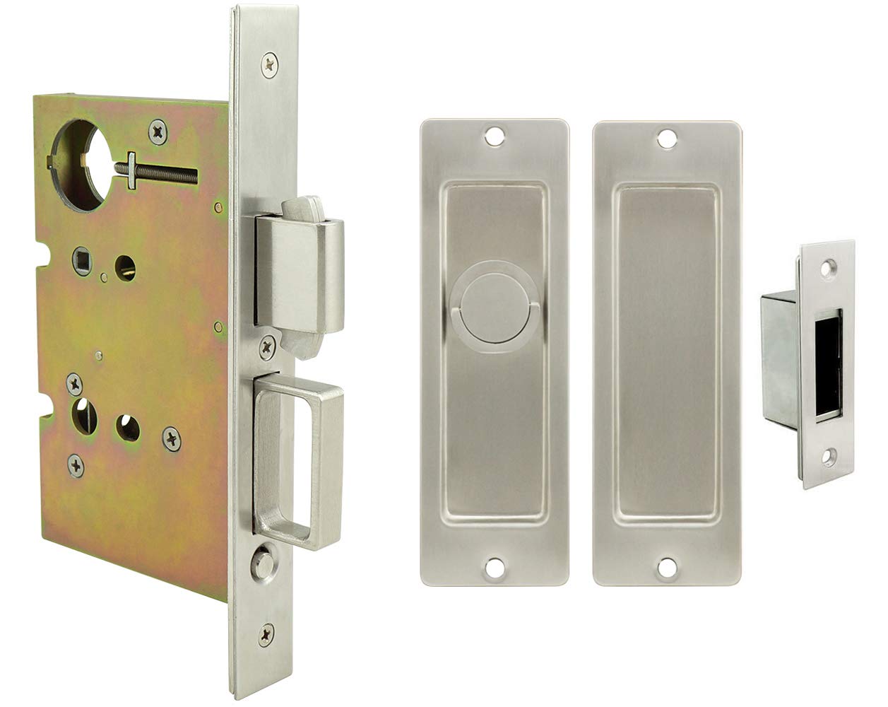 INOX PD8000 Series Mortise Pocket Door Lock with FH17 Bezel Trim - Patio Function, 2-Inch Backset, Satin Stainless Steel - Ideal for Sliding Doors, Closets & Room Dividers