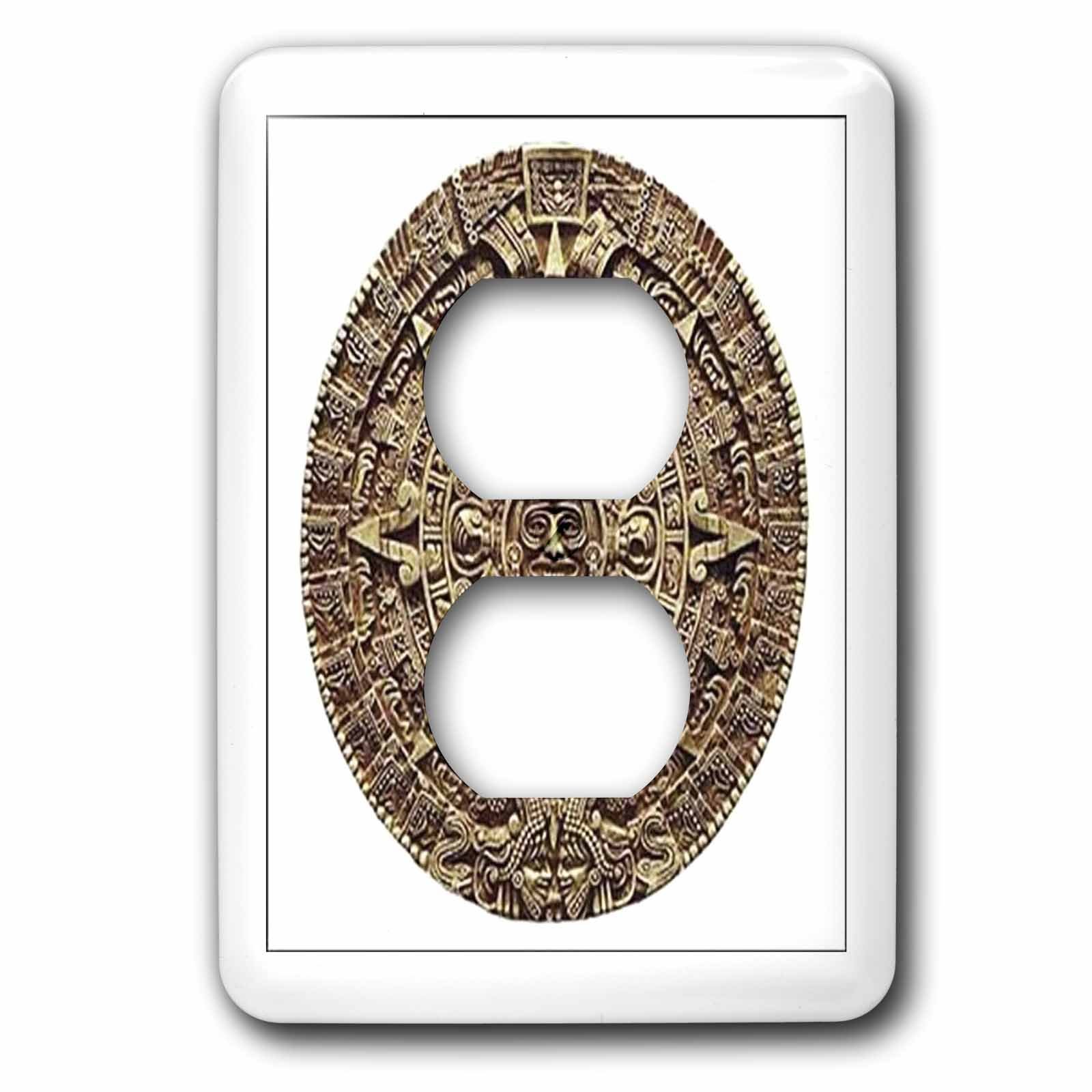 3D Rose Mayan Calendar 2 Plug Outlet Cover - Decorative Electrical Wall Plate for Home, Office & Dorm Room Decor - Ancient Aztec Design Theme