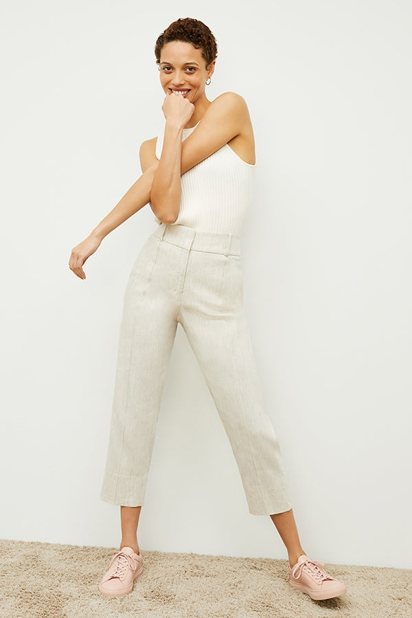 Chester Pant - Slubbed Stretch Linen Pants for Women | Natural Color | Comfortable Casual Wear for Office & Weekend Outings
