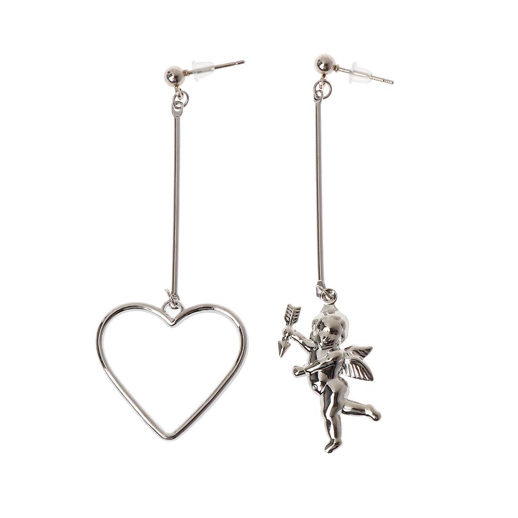 Cupid Angle Heart Asymmetric Pendant Metal Tassel Drop Earrings for Women | Fashion Jewelry Gift for Her | Valentine's Day, Date Night & Special Occasions