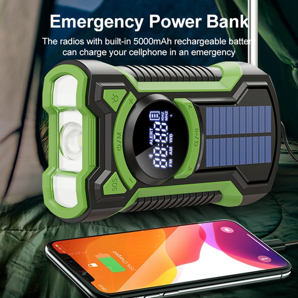 Osmond Hand Crank Emergency AM/FM/Weather Radio with LED Flashlight, Bluetooth 5.0 Speaker, USB Charger - Portable Survival Gear for Camping, Hiking & Power Outages