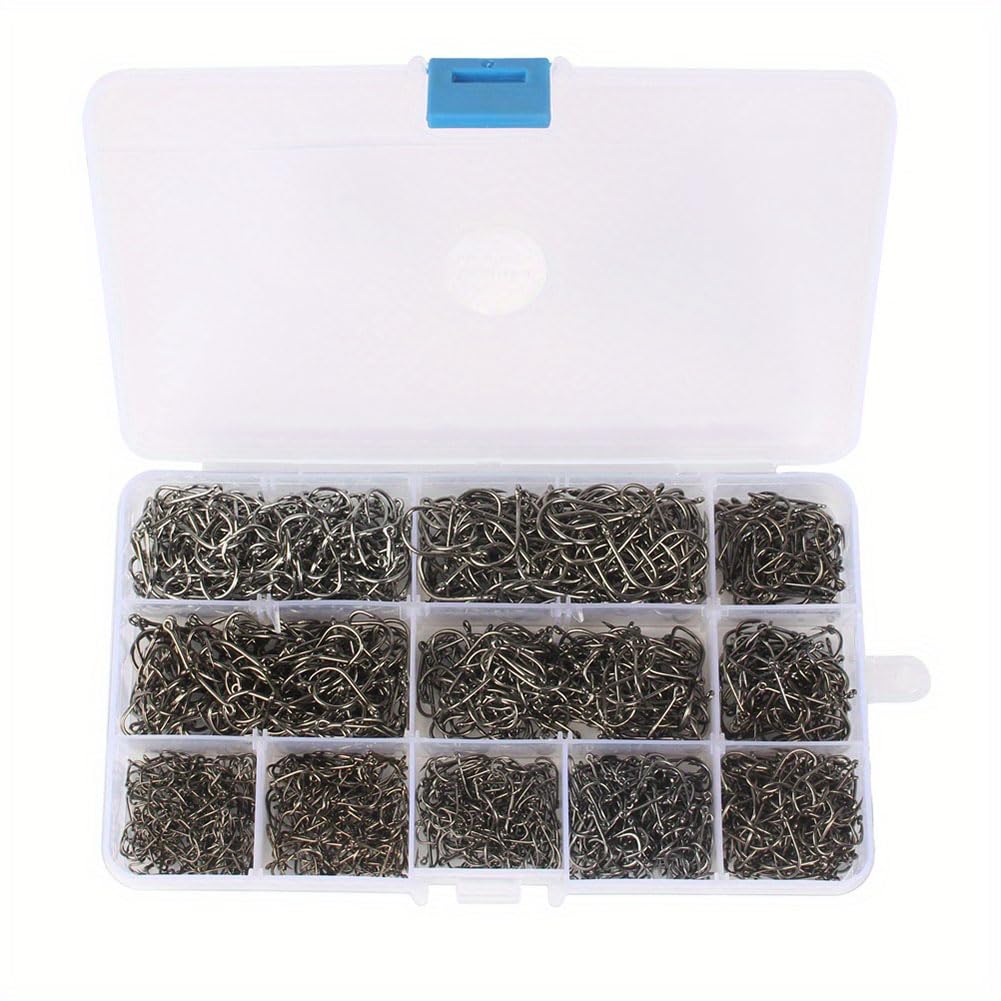 1600PCS Barbed Fishing Hooks with Holes - 10 Size Bait Holder Worm Hooks | Carbon Steel Bass Fishing Hooks for Saltwater & Freshwater | Perfect for Bass, Trout, and Catfish Fishing