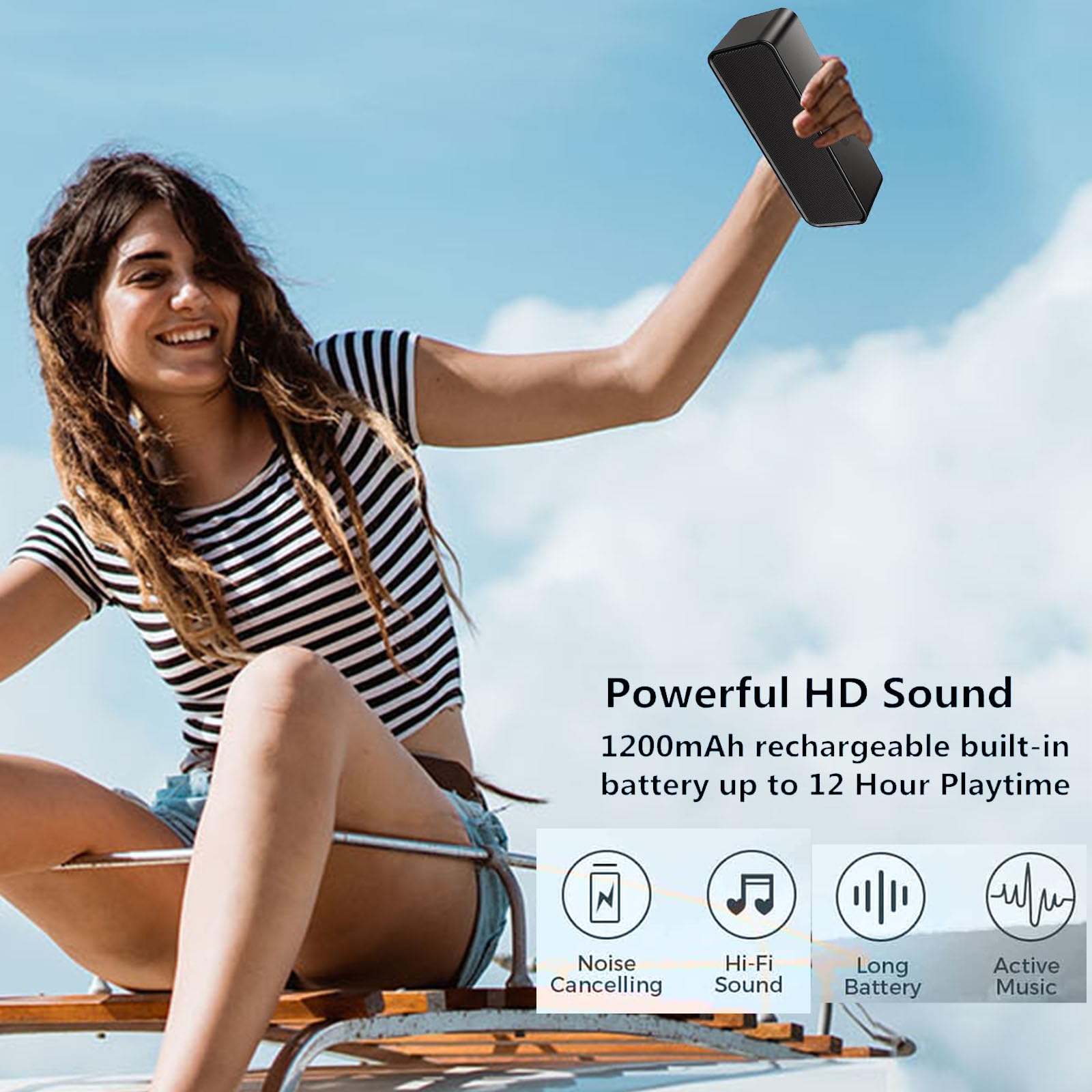 Portable Bluetooth Speaker Wireless with 5.0 Technology, 12H Playtime, 3D Stereo HiFi Bass - Perfect for Home, Travel, Outdoor Adventures & Parties