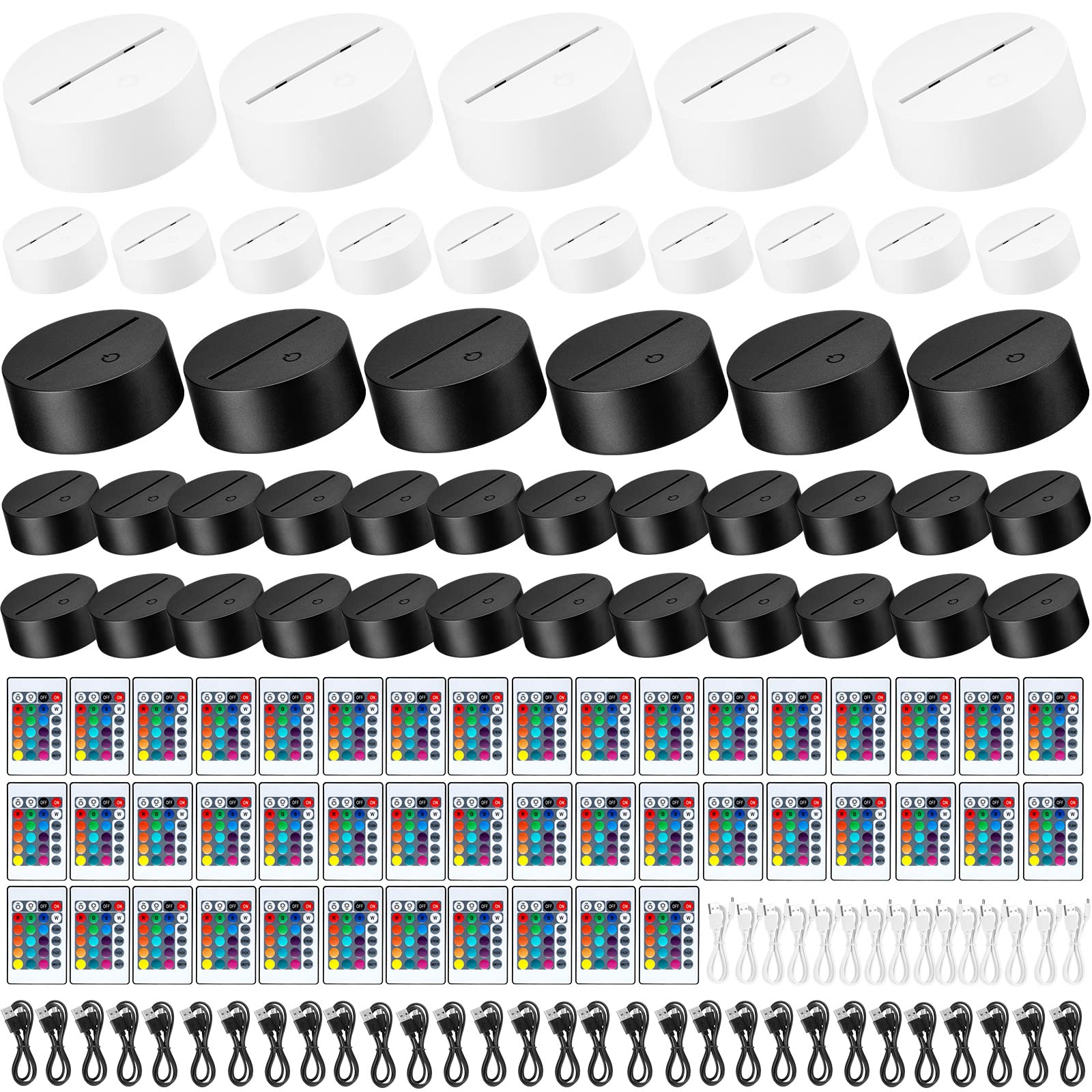 45-Piece 3D Night LED Light Lamp Base with Remote Control - 16 Adjustable Colors & 4 Modes - USB Powered Light Base Holder for Bedroom, Living Room, Bar, Shop, Restaurant, Office (Black/White) - Perfect for Mood Lighting, Parties, Home Decor and Commercial Spaces