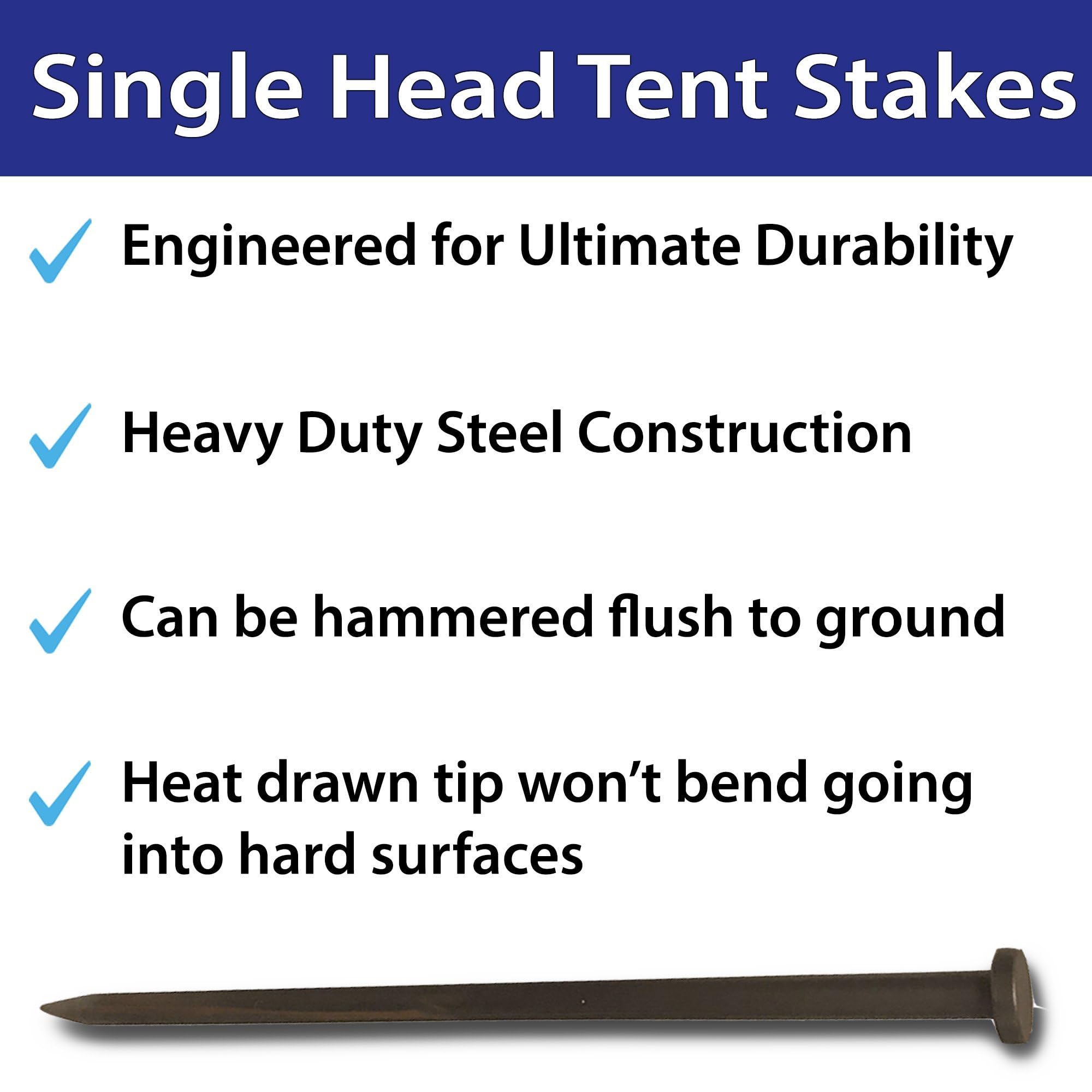 Heavy Duty Steel Tent Stakes - Single Head 36 Inch Ground Spikes for Commercial Inflatables, Party Tents & Camping Shelters (4-Pack) - Perfect for Outdoor Events, Beach Setups and Windy Conditions