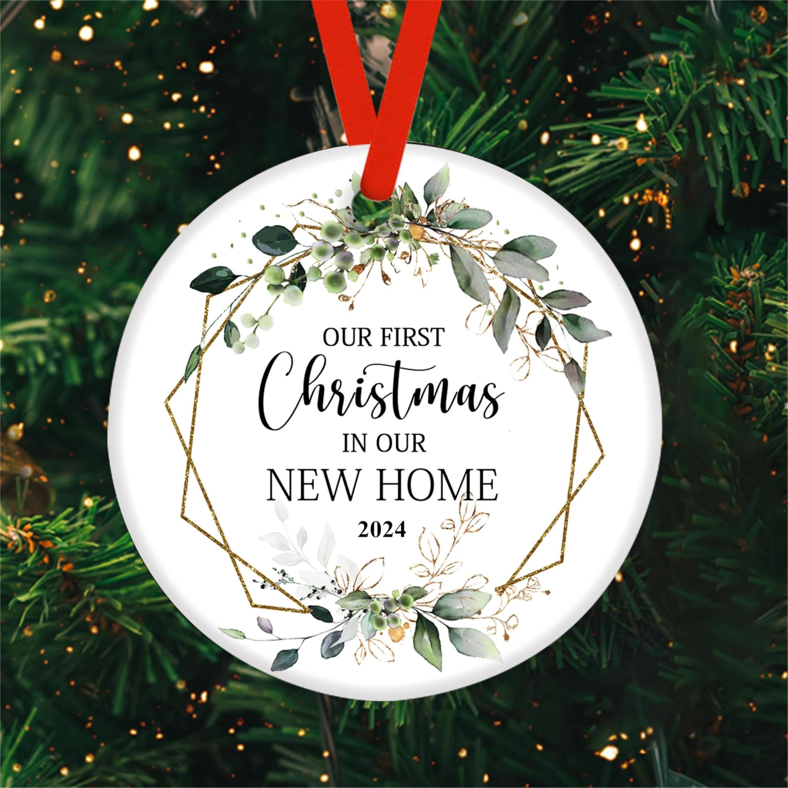 2024 Our First Christmas in Our New Home Ornament - Housewarming Gifts for Couples, New Home Decor, Christmas Tree Decoration | Perfect for First House Celebrations, Holiday Parties & Sweet Home Memories