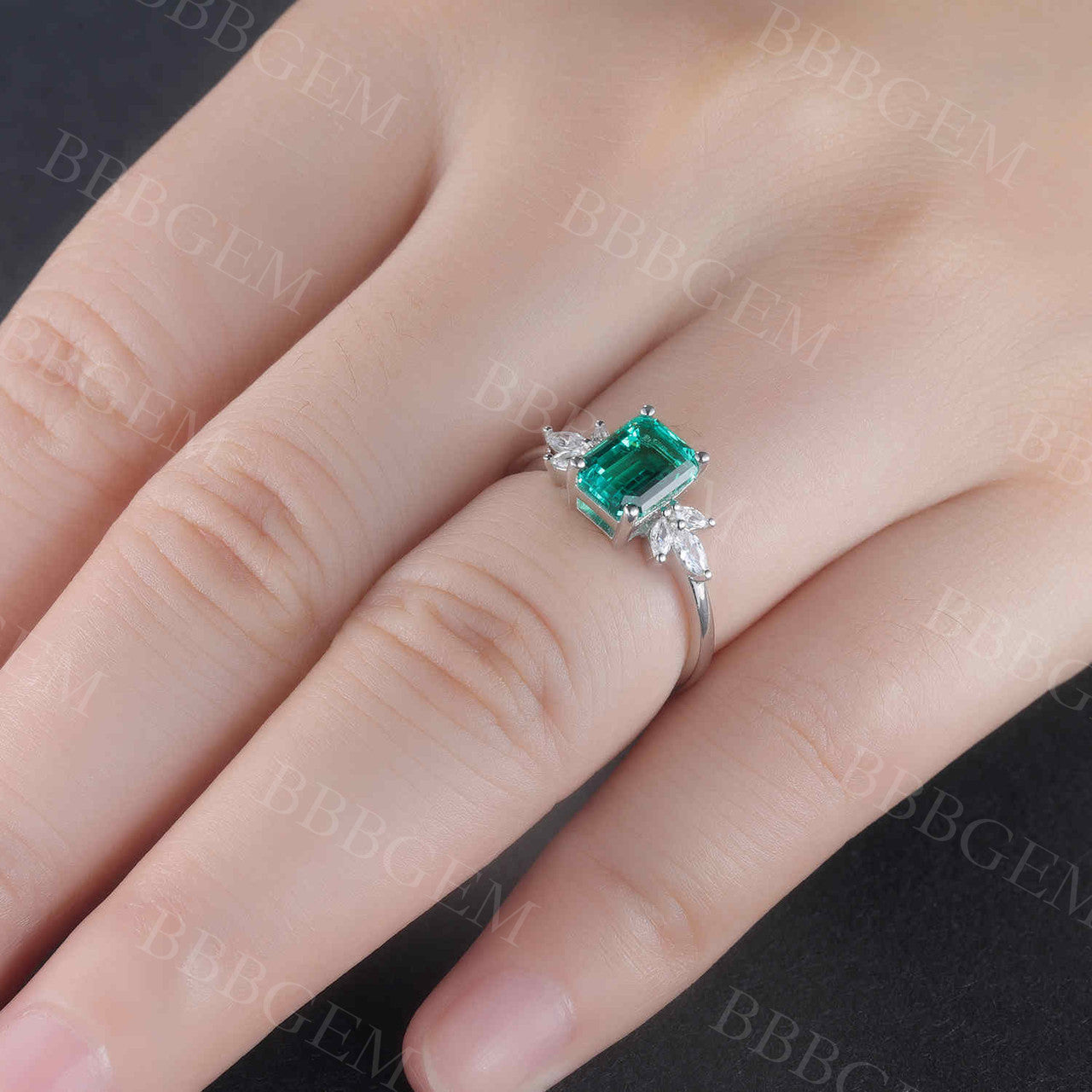 14K White Gold Emerald Cut Emerald and Diamond Ring for Women - Wedding, Engagement, Promise Ring - Perfect for Proposals, Anniversaries & Special Occasions