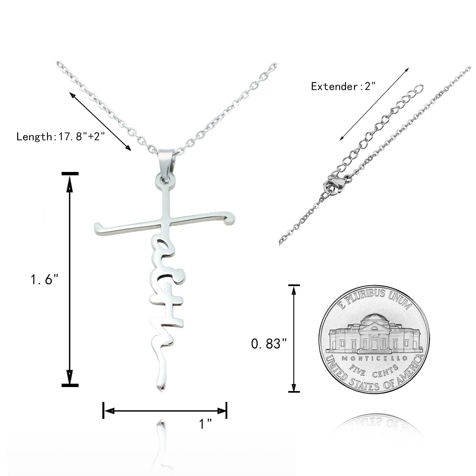 Faith Cross Necklace for Women & Teens - Stainless Steel Religious Jewelry - First Communion Gifts, Baptism Gifts, Christian Gifts, Spiritual Birthday Presents - Perfect for Easter Basket Stuffers & Daily Wear