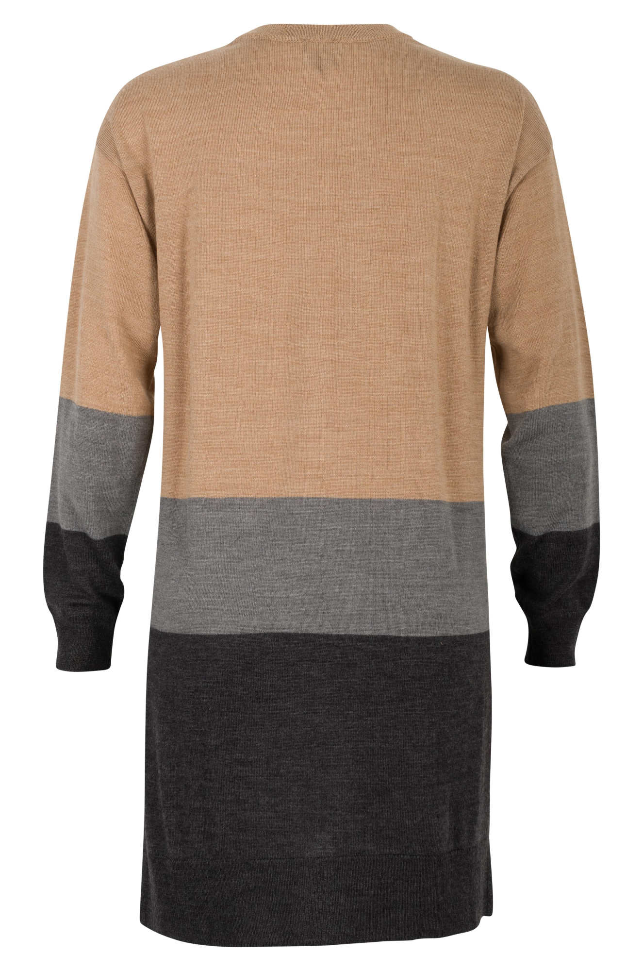 Merino Wool Blend Block Color Tunic Sweater - Brown, Light Grey, Charcoal | Women's Casual Pullover Top for Fall & Winter | Perfect for Office, Travel & Layering