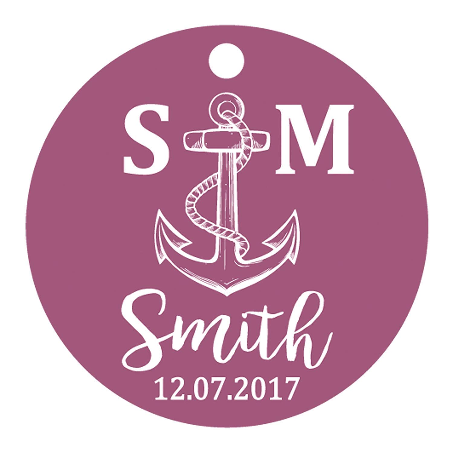 100 PCS Personalized Initial with Anchor Wedding Favor Gift Tags - Custom Made Round Hang Tags for Wedding Decor, Bridal Shower Favors & DIY Crafts