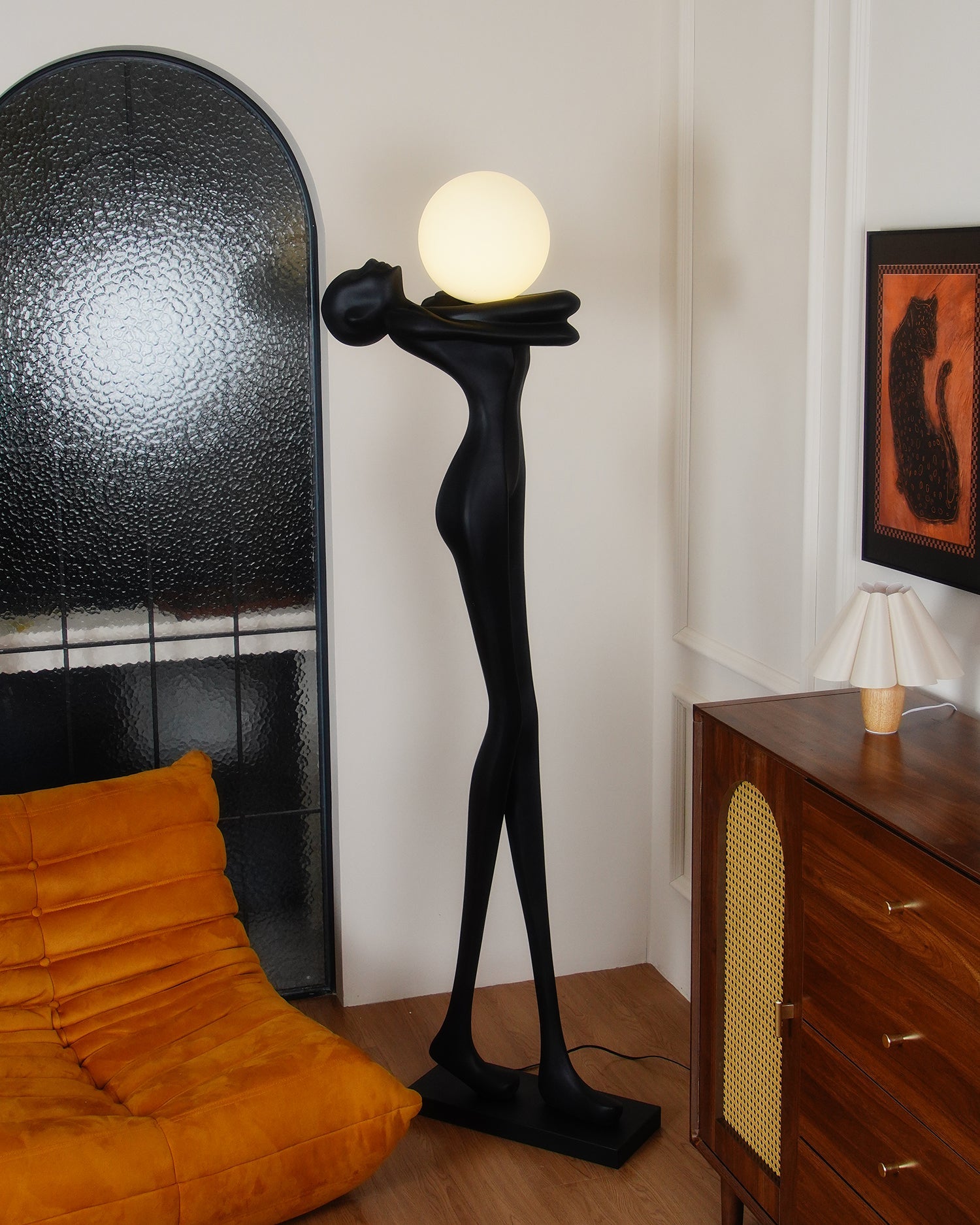 Modern Embrace Ball Sculpture Floor Lamp - Elegant LED Lighting for Living Room, Bedroom & Office - Dimmable Ambient Light for Home Decor & Relaxation