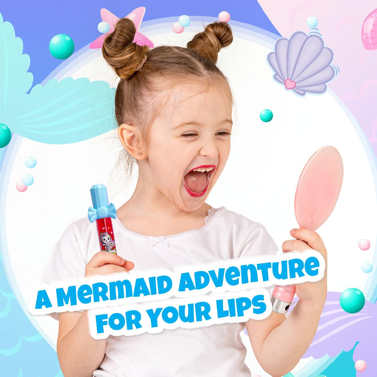 Mermaid Lip Gloss 4-Pack - Strawberry, Grape & Apple Flavors for Beach Party Favors