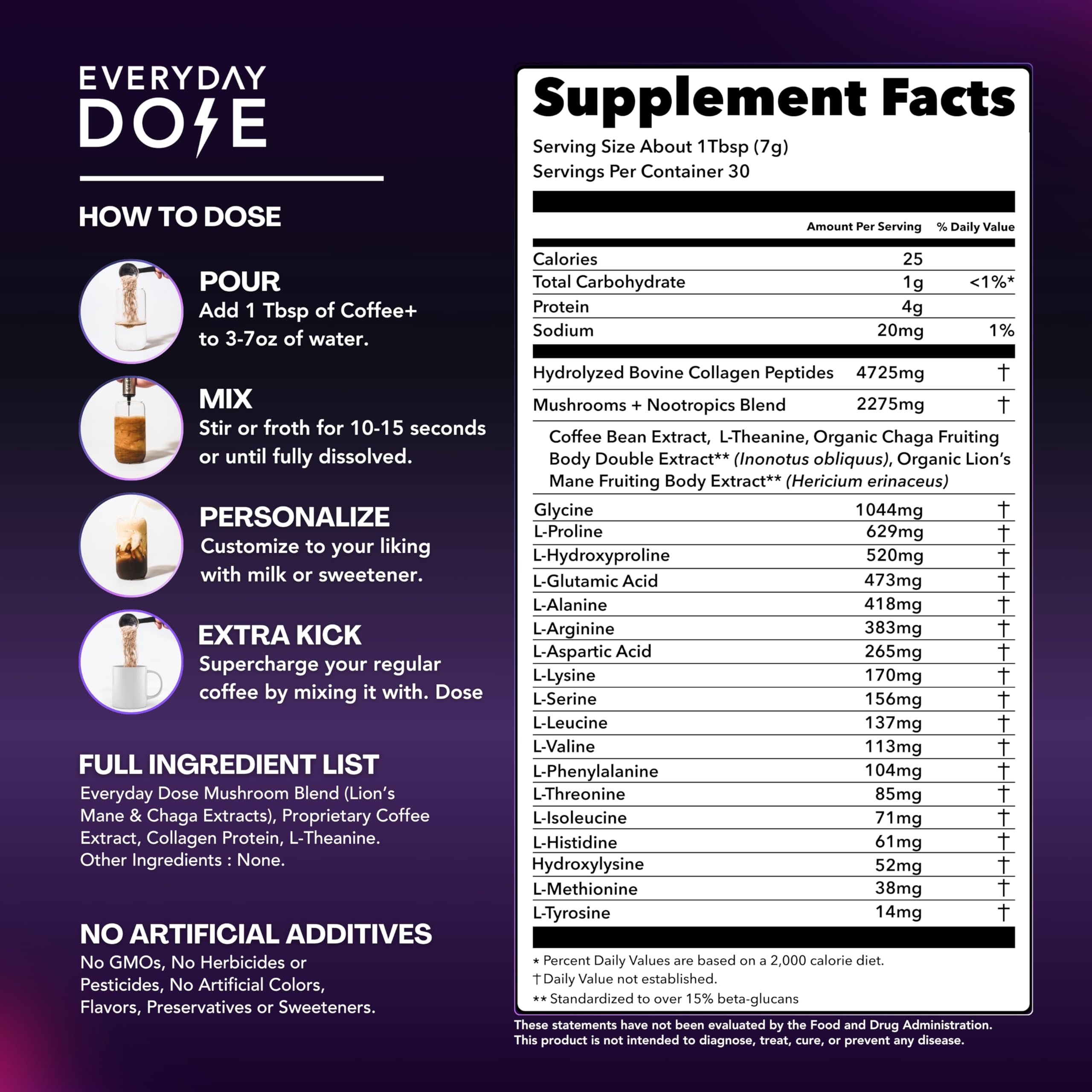 Premium Adaptogenic Mushroom Coffee with Grass-Fed Collagen, Chaga, Lion's Mane & L-Theanine - Boost Focus, Energy & Immunity | 30 Servings | Perfect for Morning Routine, Workout Recovery & Stress Relief
