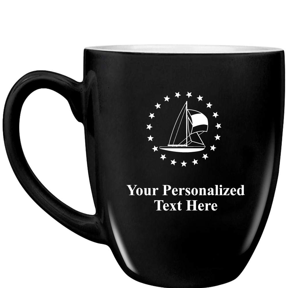 16 oz Black Sailboat Coffee Mug - Custom Engraved Sailing Gift for Men & Women - Prime Eligible - Perfect for Boating Enthusiasts & Office Use