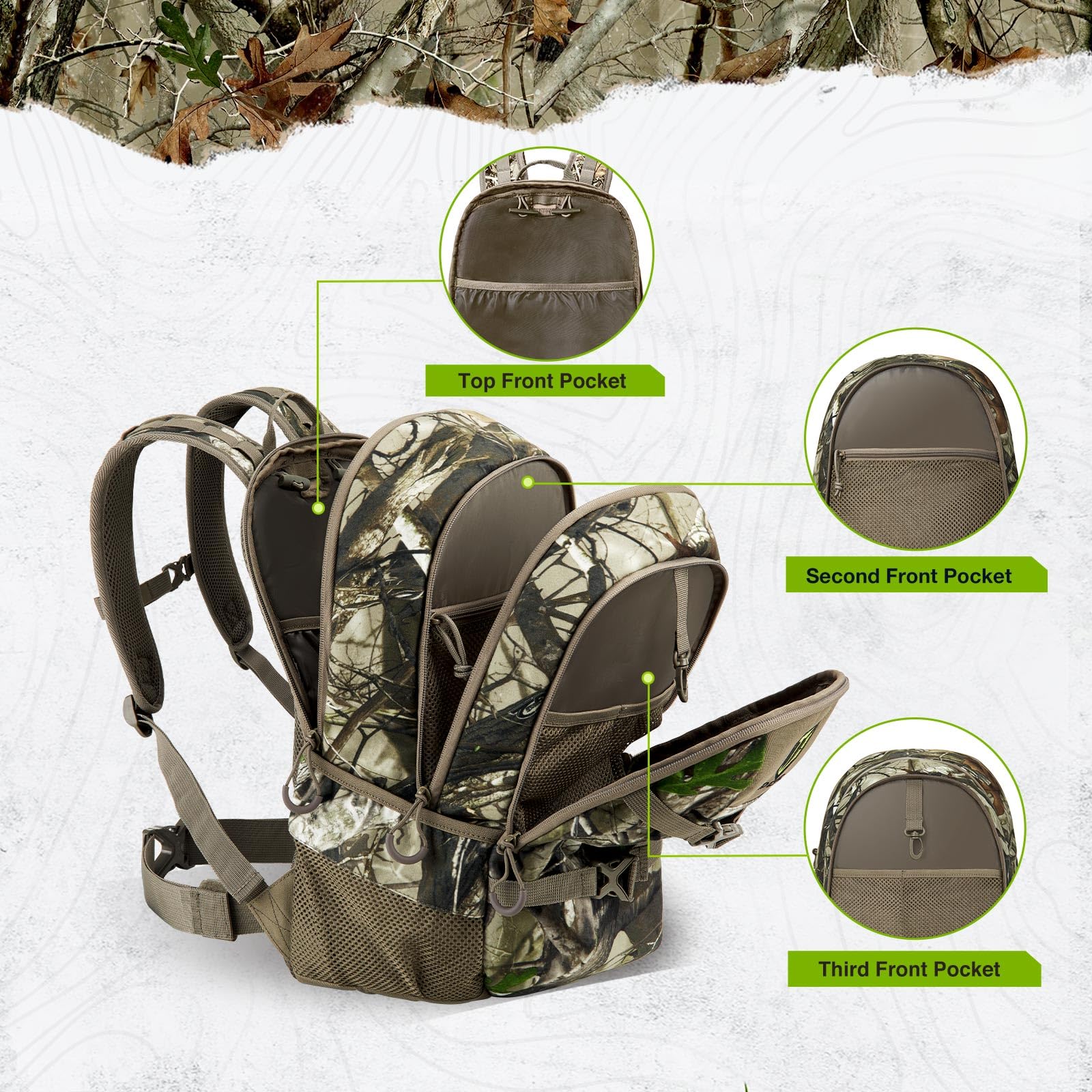 TIDEWE 25L Waterproof Hunting Backpack with Rain Cover - Durable Bow & Rifle Hunting Day Pack for Outdoor Adventures, Camping & Hiking