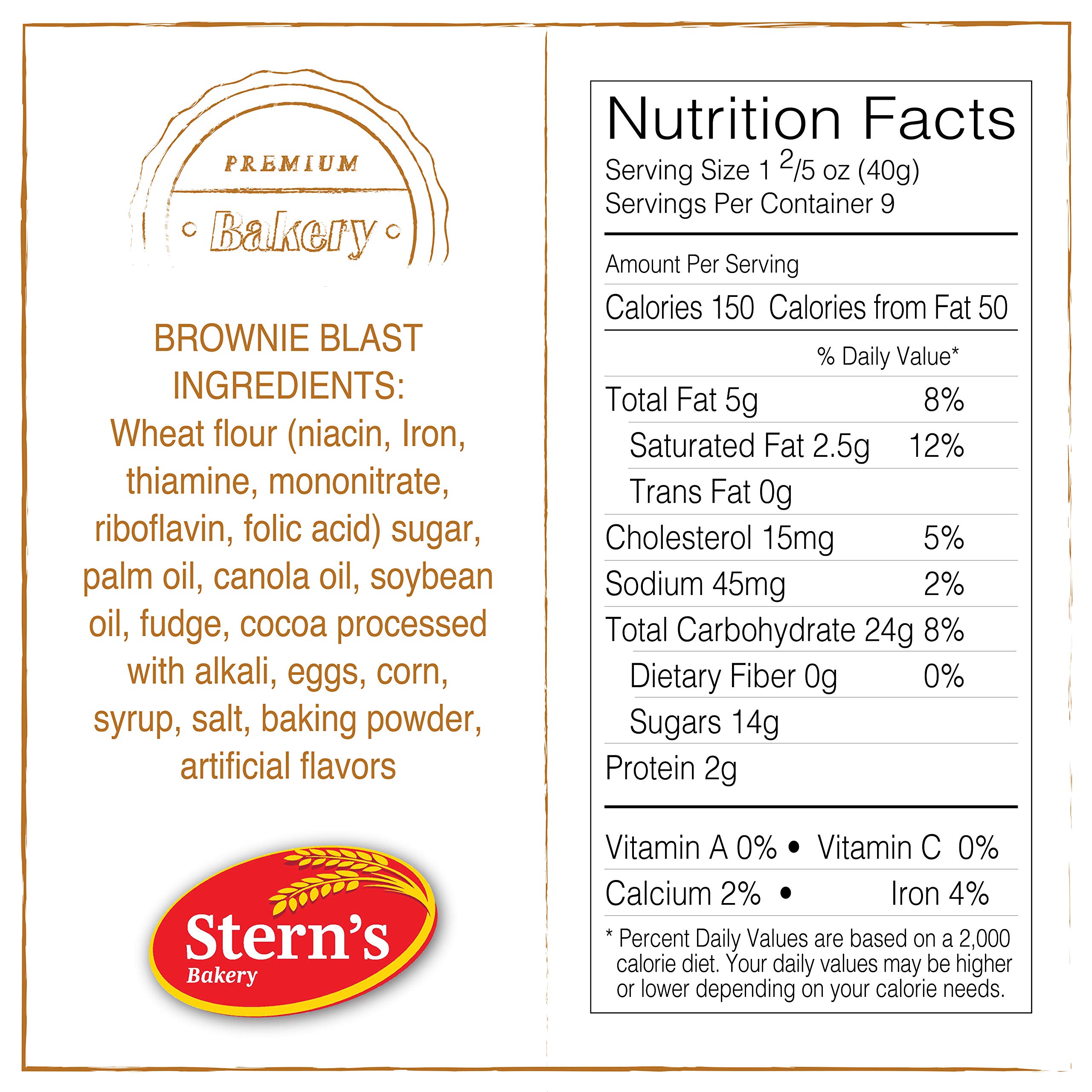 Stern's Bakery Brownie Blast - 1.5 Oz Dairy Free & Nut Free Snack Bars (80 Count) | Office Snacks, School Lunchbox Treats, Afternoon Pastries | Perfect for Work Breaks, Kids' Lunches & Coffee Time