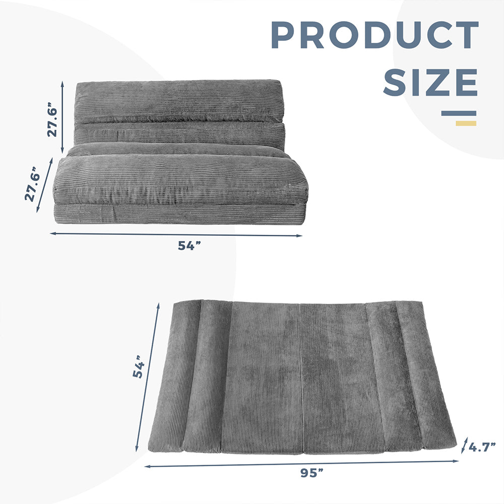 MAXYOYO Corduroy Bean Bag Folding Sofa Bed - Extra Wide Convertible Floor Mattress for Living Room, Bedroom & Guest Room (Grey)