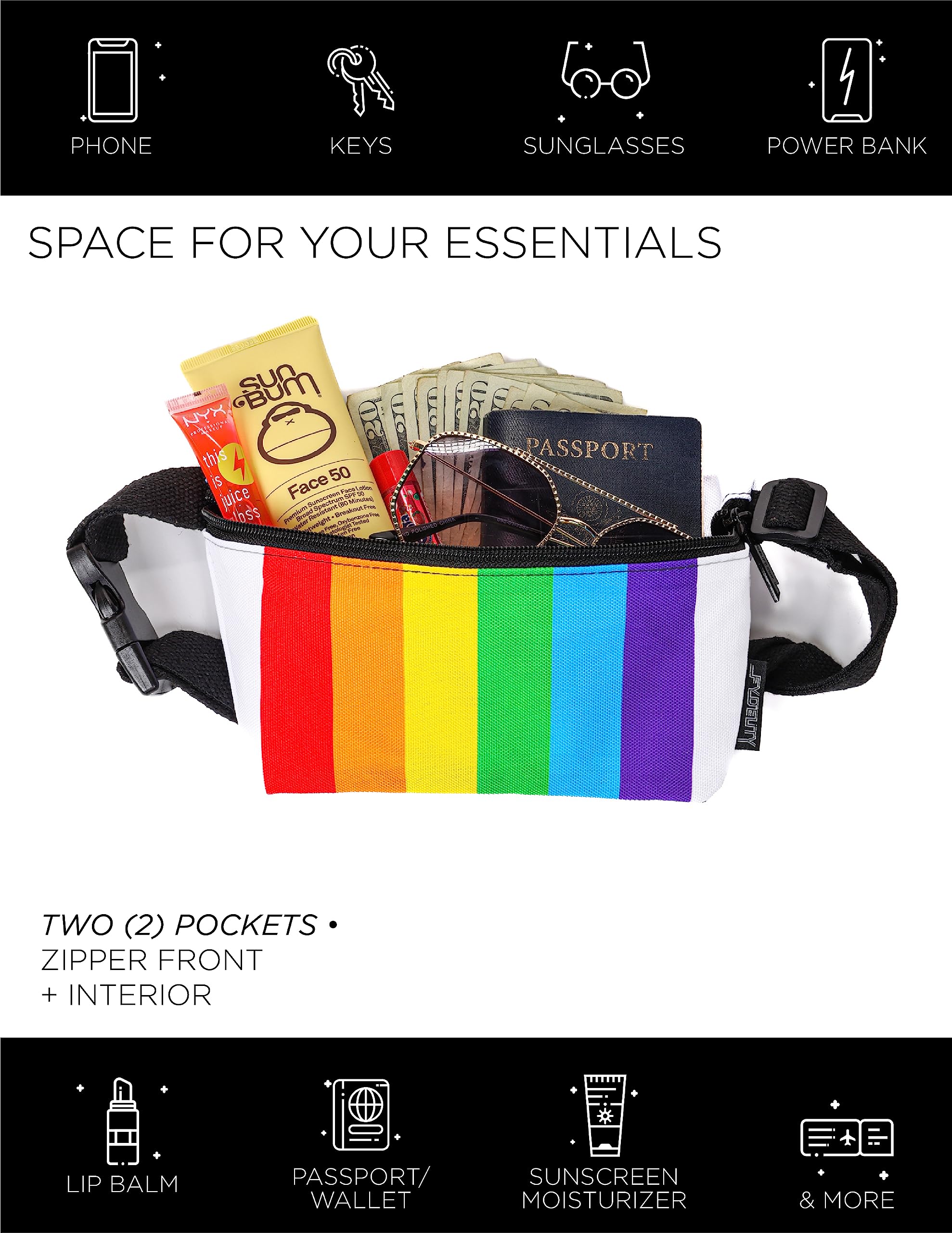 Vintage 80s/90s Small Fanny Pack for Women & Men - Slim Unisex Rainbow Crossbody Belt Bag - Lightweight Travel Waist Pack for Festivals, Concerts, Running & Daily Use | Rainbow Stripe Design