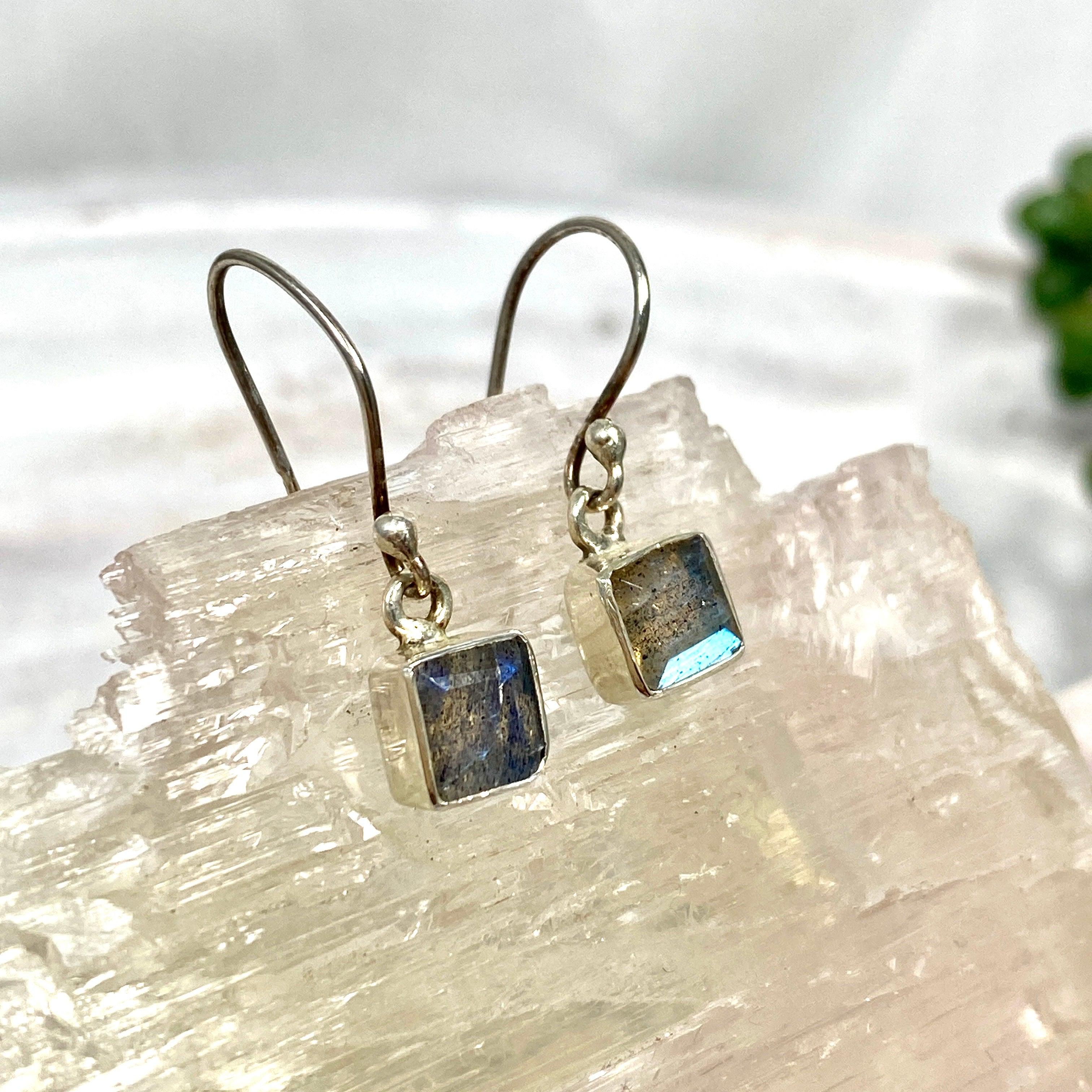 Labradorite Petite Square Faceted Earrings R2363 LBS - Elegant Crystal Stud Earrings for Women, Perfect for Everyday Wear, Office & Special Occasions
