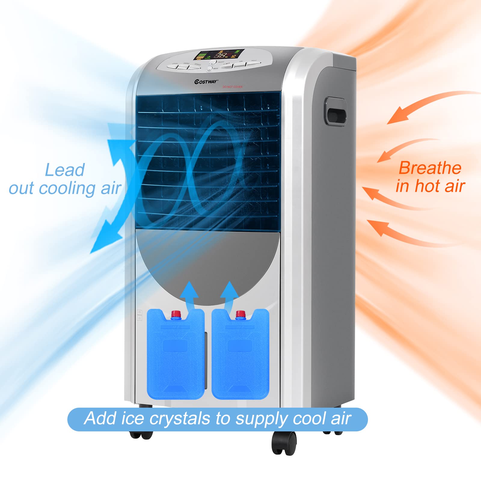 ARLIME 4-in-1 Evaporative Air Cooler with Heater & Humidifier - 3 Speed Settings, 4 Modes, 8H Timer, 1.85 Gallon Large Water Tank & 2 Ice Packs - Perfect for Bedroom, Living Room, Office & Garage - Stay Cool in Summer & Warm in Winter