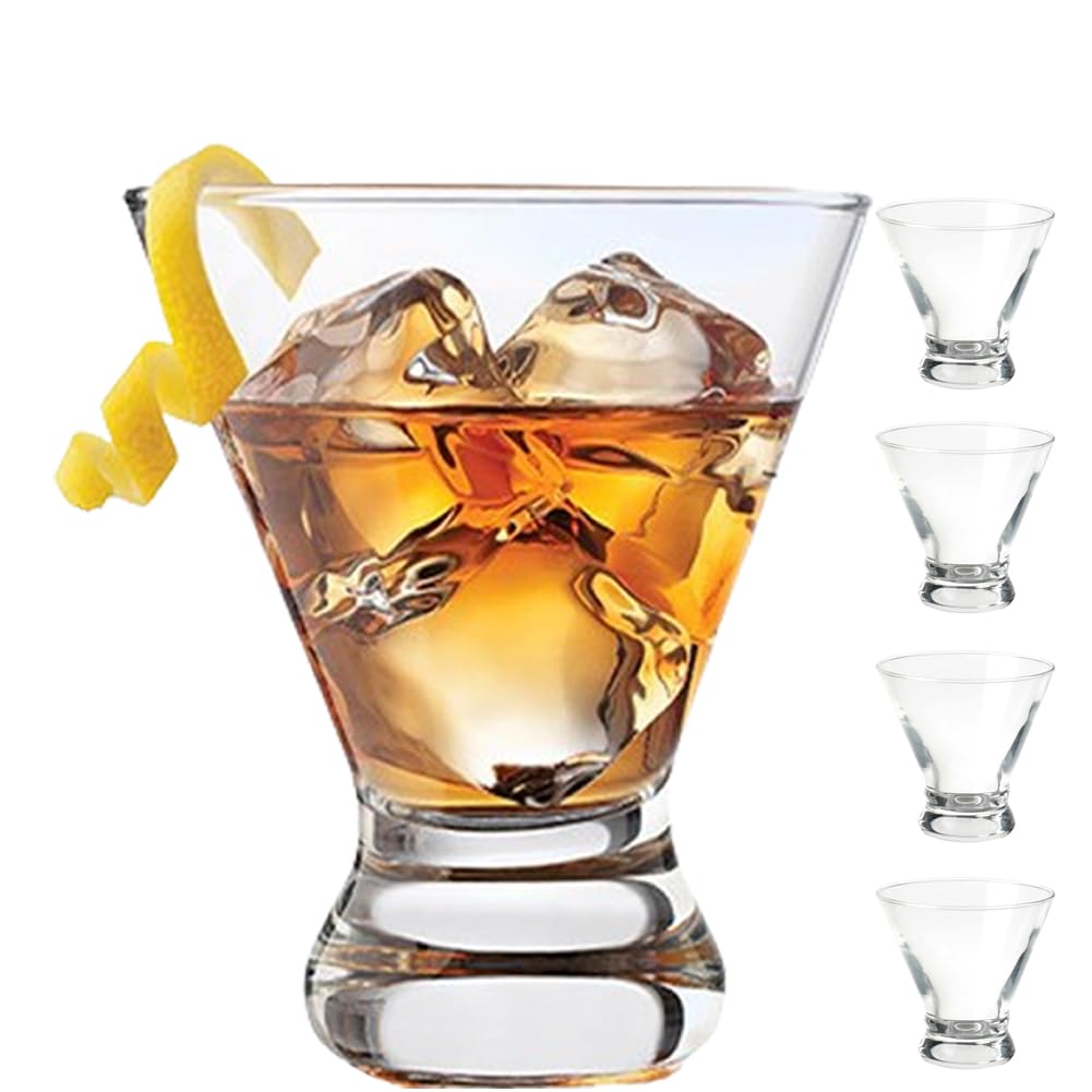 Stemless Martini Glasses Set of 4 - 8oz Cocktail Glasses for Margarita, Wine & Champagne - Durable Barware for Home Entertaining, Parties & Restaurants