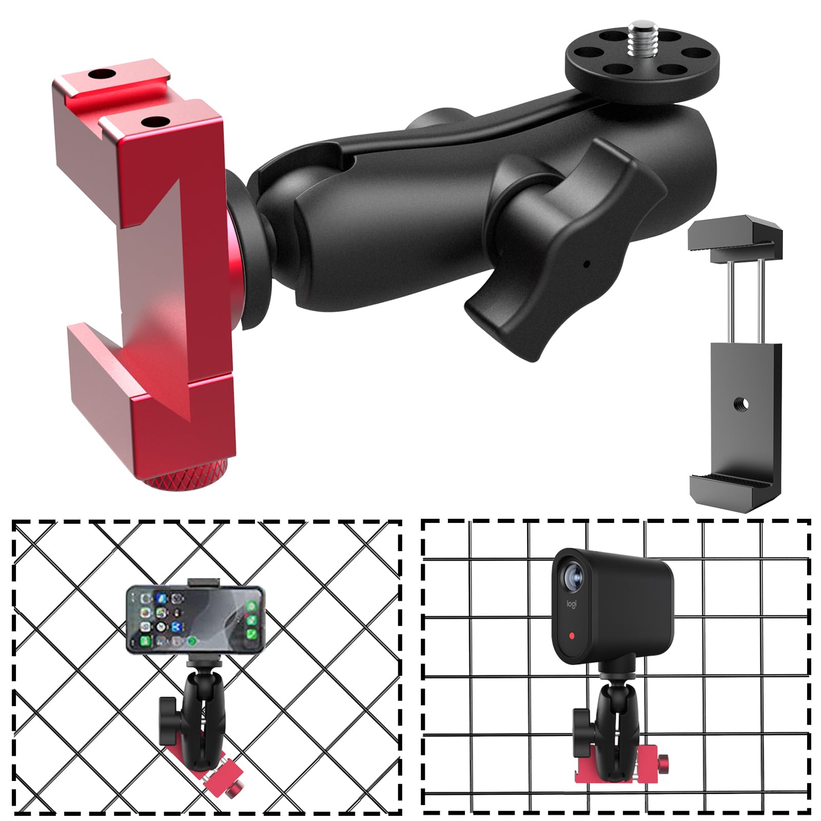 Aluminum Smartphone Fence Mount - Universal Phone Holder for iPhone & Android, Compatible with Mevo Start & Action Cameras - Perfect for Tennis, Pickleball Training & Sports Photography - Durable Camera Mount for Coaches & Players