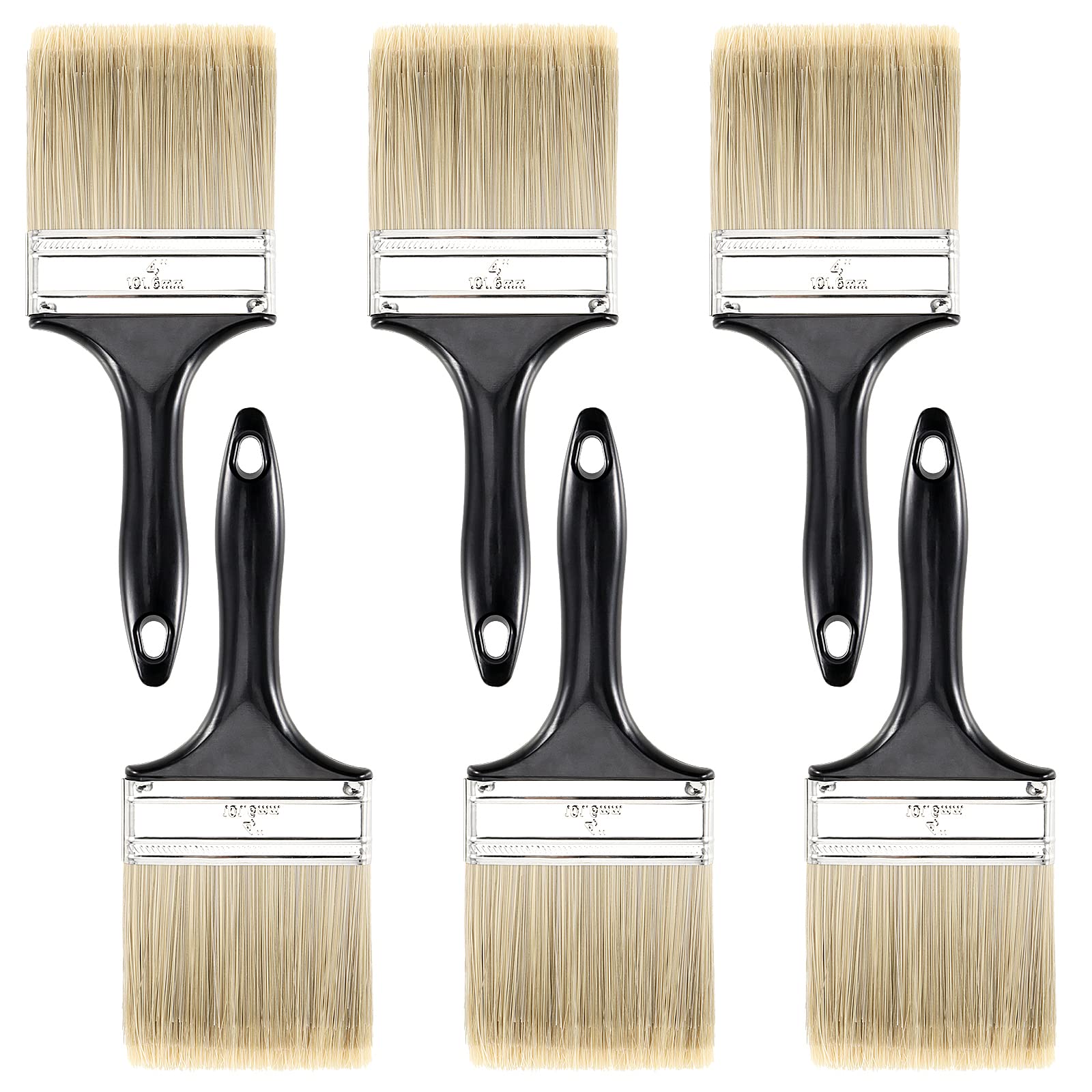 6 Pack 4 Inch Paint Brushes - Premium Polyester Bristle & Ergonomic Plastic Handle - Ideal for DIY Painting, Home Improvement, Furniture Refinishing, Fences, Deck & Wall Trim - Perfect for Indoor & Outdoor Projects