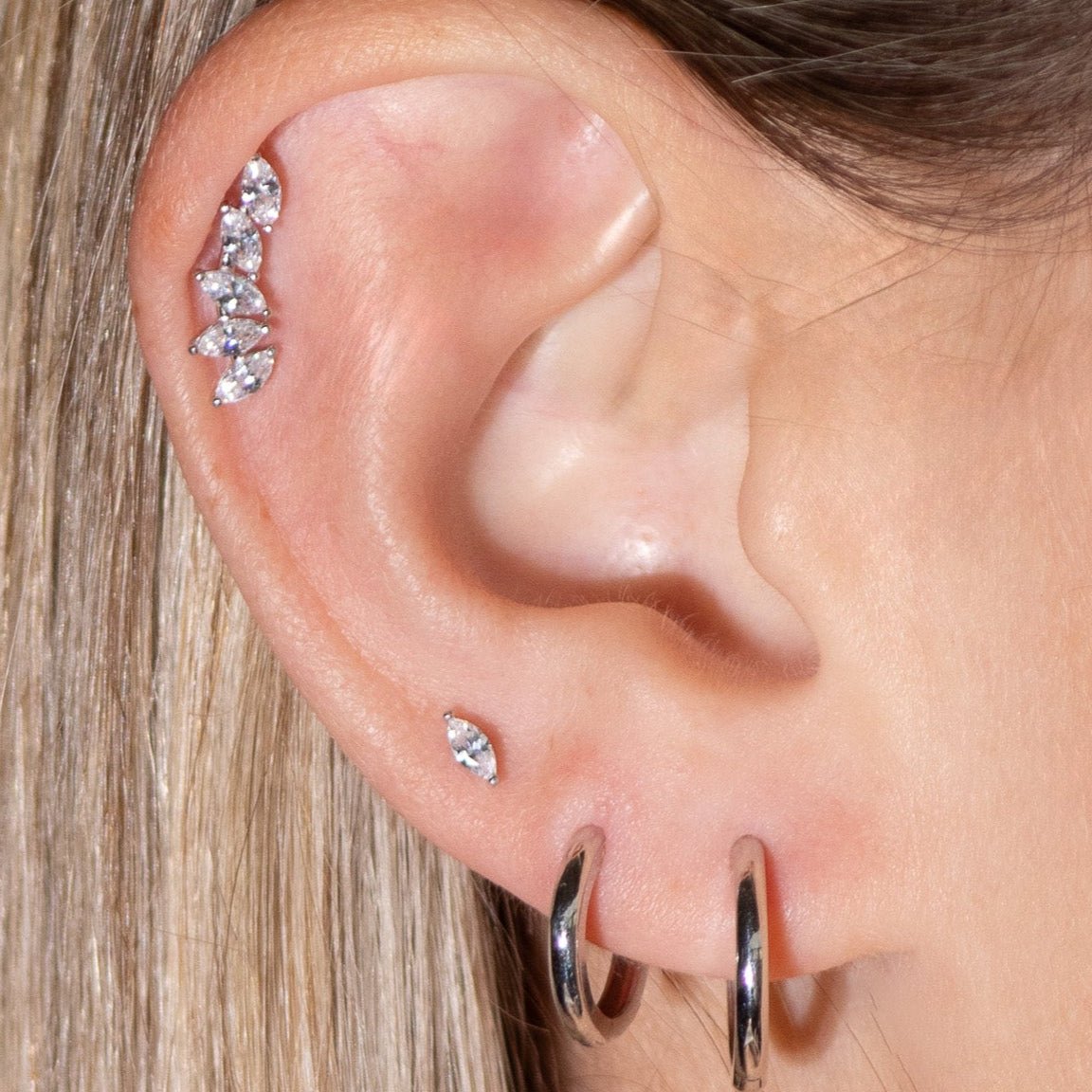 14k Yellow Gold Marquise Illusion Ear Climber Flat Back Stud Earrings - Elegant Cartilage Hoop Earrings for Women, Perfect for Parties, Weddings & Everyday Wear