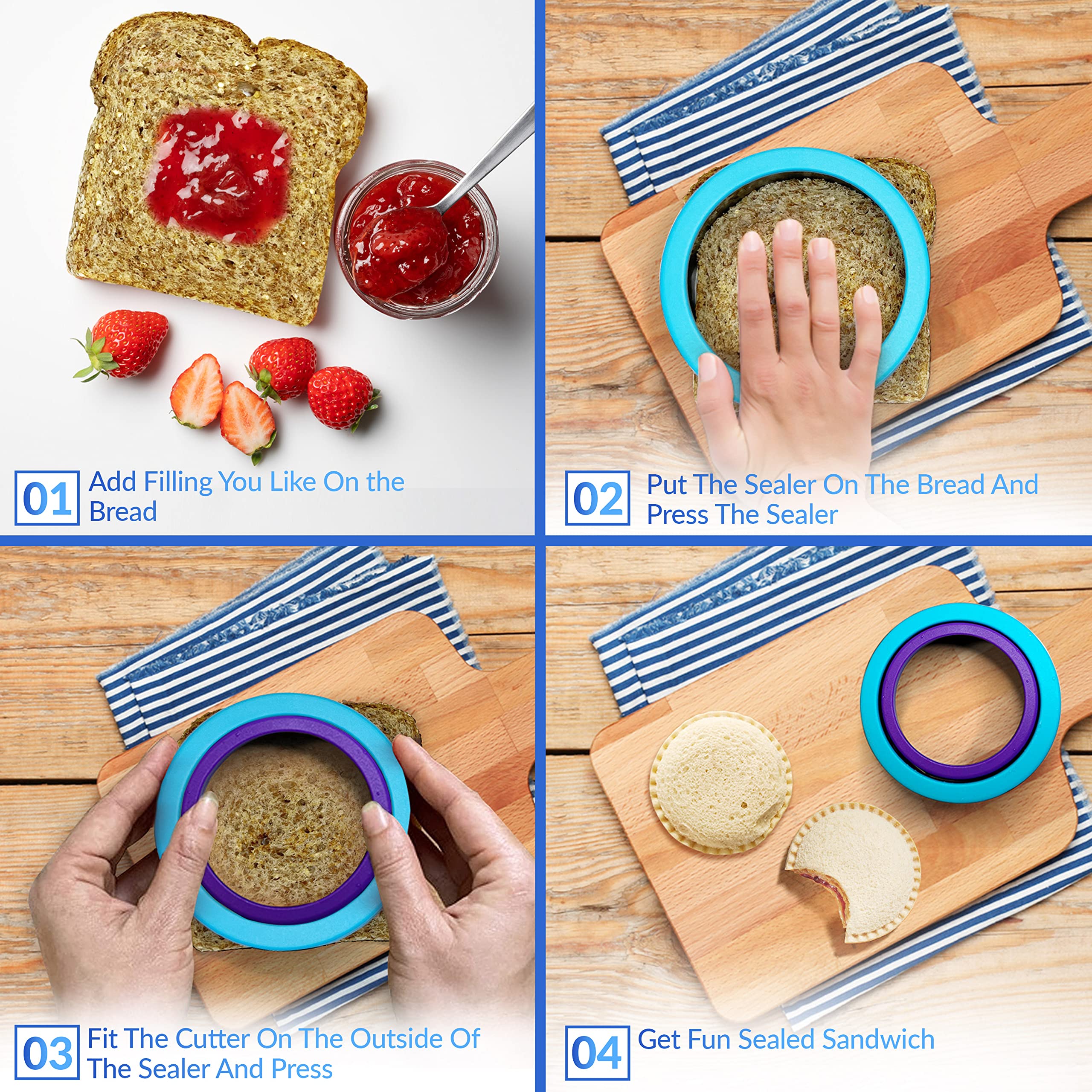 LACUNAS Stainless Steel Sandwich Cutter and Sealer for Kids - PB&J Sandwich Maker with Decruster - Cute Lunchbox Accessories for School Lunch and Bento Box - Perfect for Kids' Snacks, Picnics, and Party Food Prep