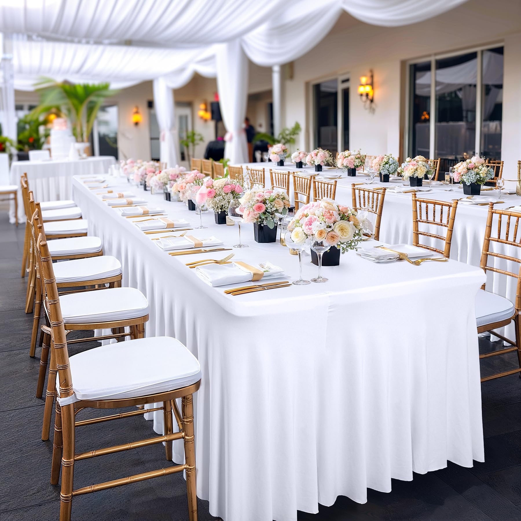 PARTISKY 4ft White Spandex Table Skirt - Stretchable Table Cover for 4 Foot Rectangle Folding Tables - Perfect for Weddings, Banquets & Party Decorations