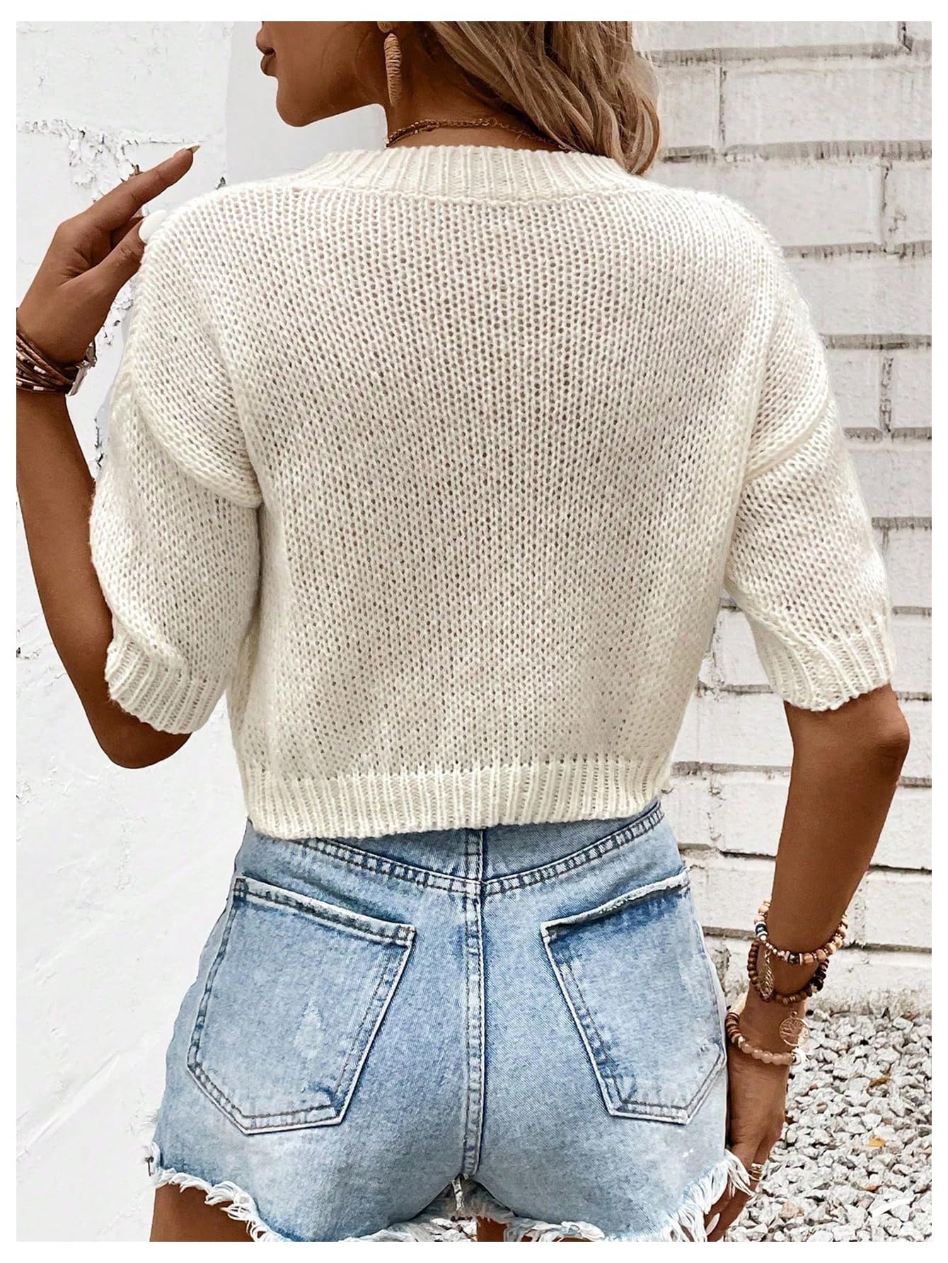 GORGLITTER Women's Short Puff Sleeve Cropped Sweater Top - Cute Chunky Knit Pullover for Fall Fashion 2025 | Casual Outfits, Date Nights & Cozy Layering