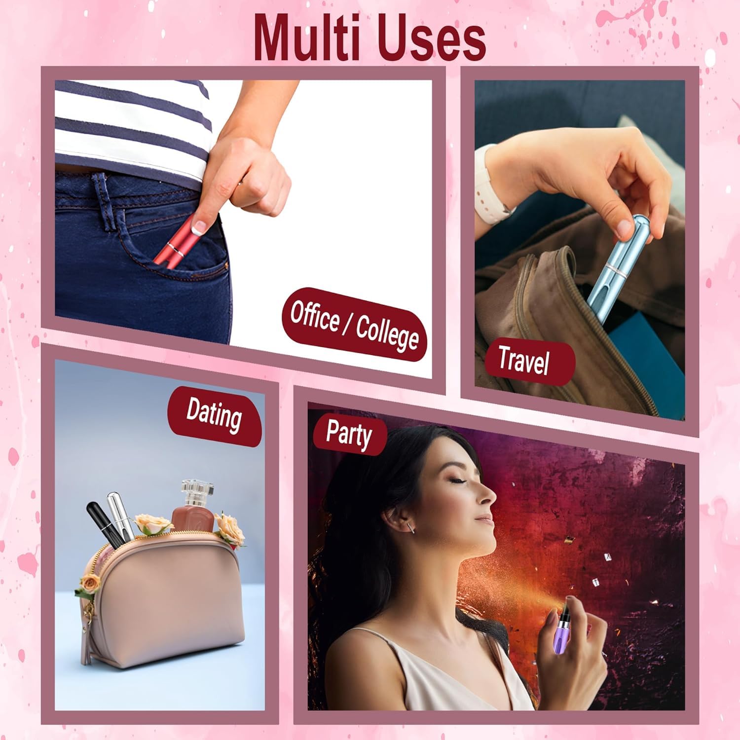 Scholazs 5ml Refillable Perfume Atomizer Bottle - Portable Travel Mini Spray Bottle for Cologne & Fragrance - Leak Proof Empty Perfume Dispenser for Women & Men - Perfect for Airplane Travel, Gym Bag & Purse Essentials